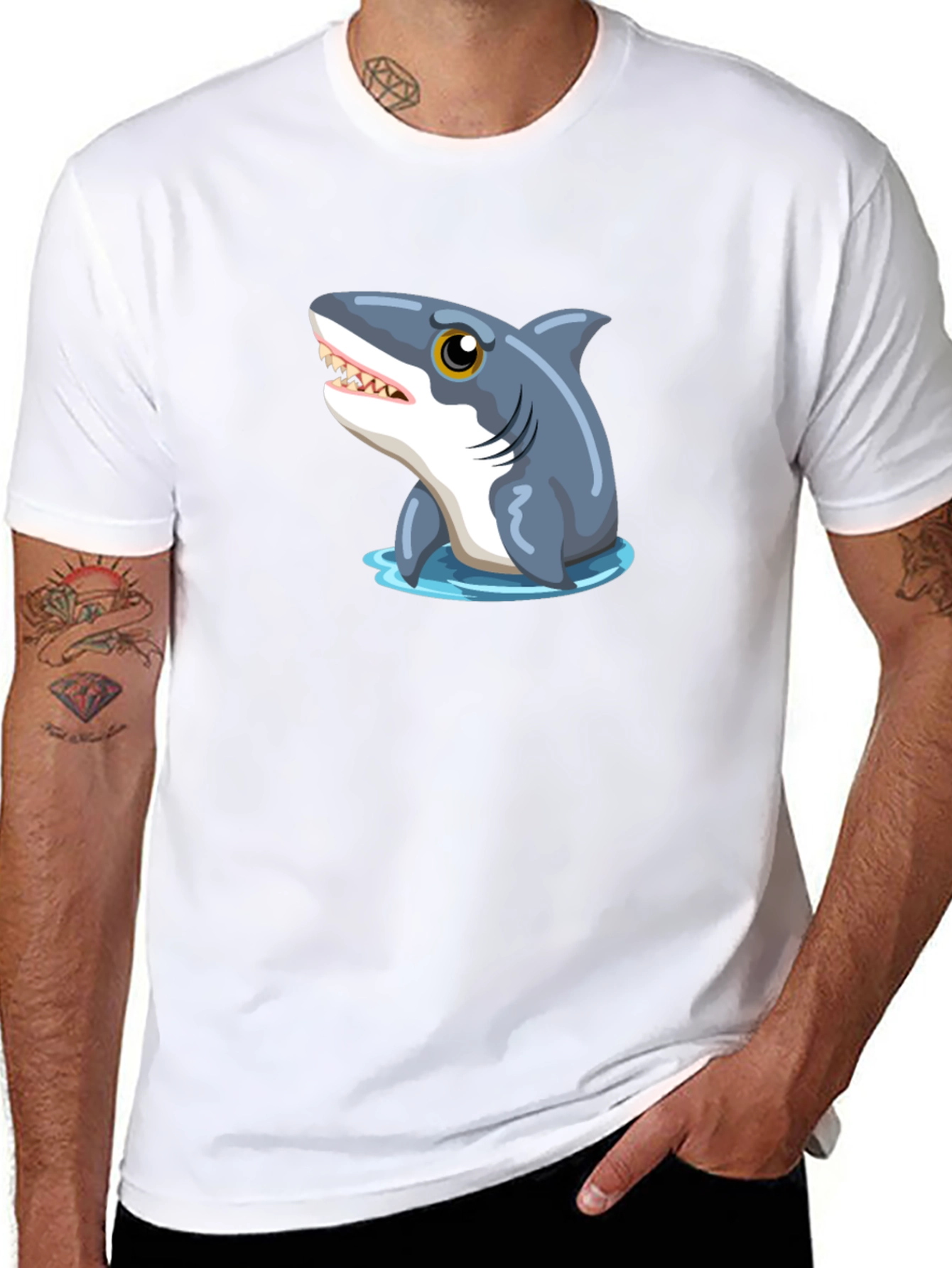 Shark Graphic Tee - Black Cotton T-Shirt