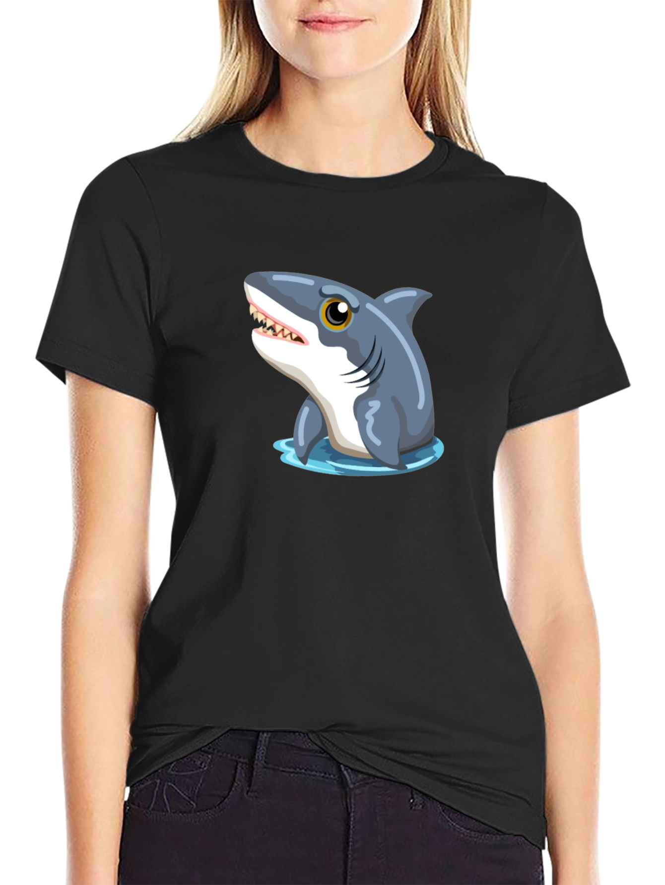 Shark Graphic Tee - Black Cotton T-Shirt