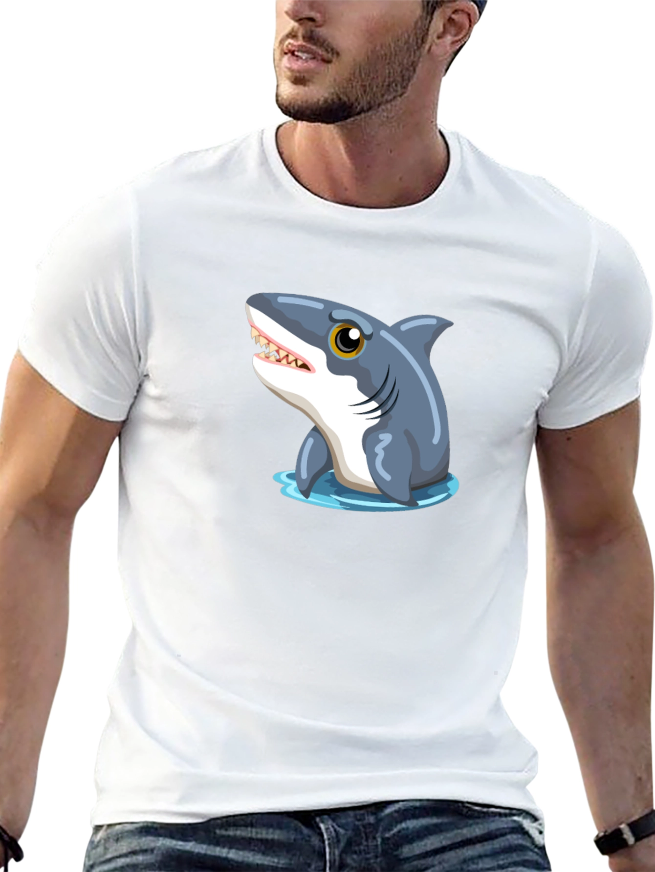 Shark Graphic Tee - Black Cotton T-Shirt