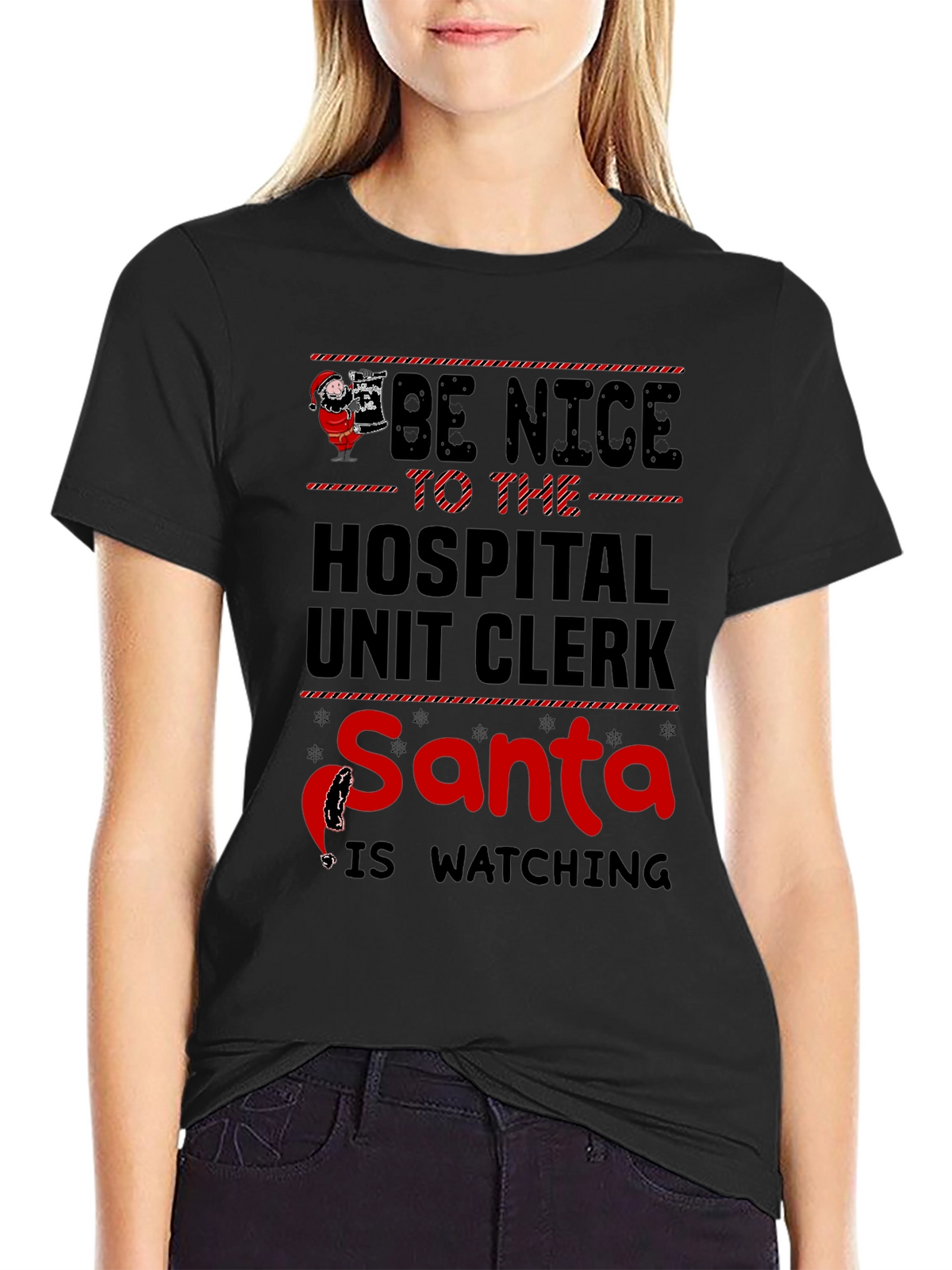 Hospital Unit Clerk Santa Watching T-Shirt