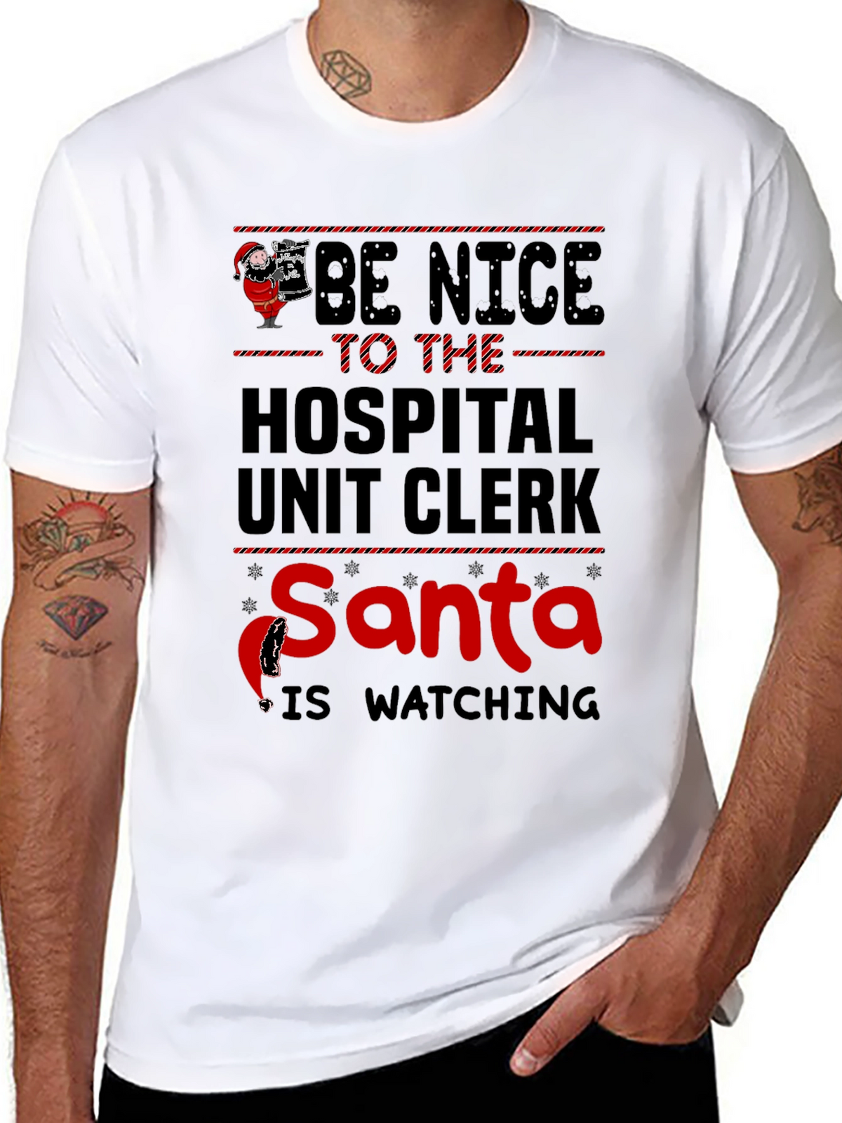 Hospital Unit Clerk Santa Watching T-Shirt