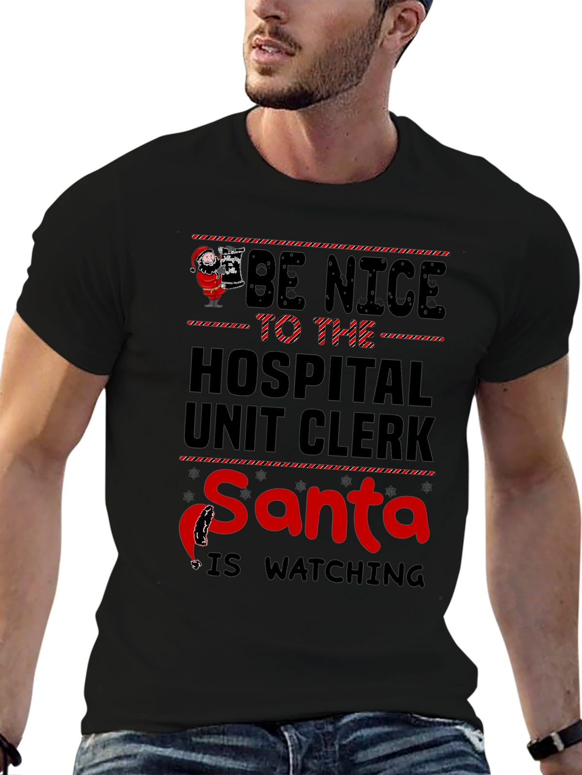 Hospital Unit Clerk Santa Watching T-Shirt