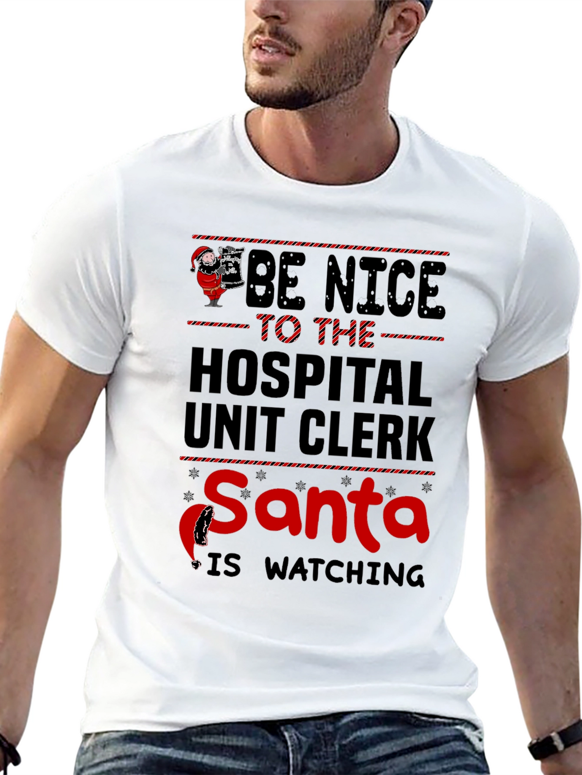 Hospital Unit Clerk Santa Watching T-Shirt