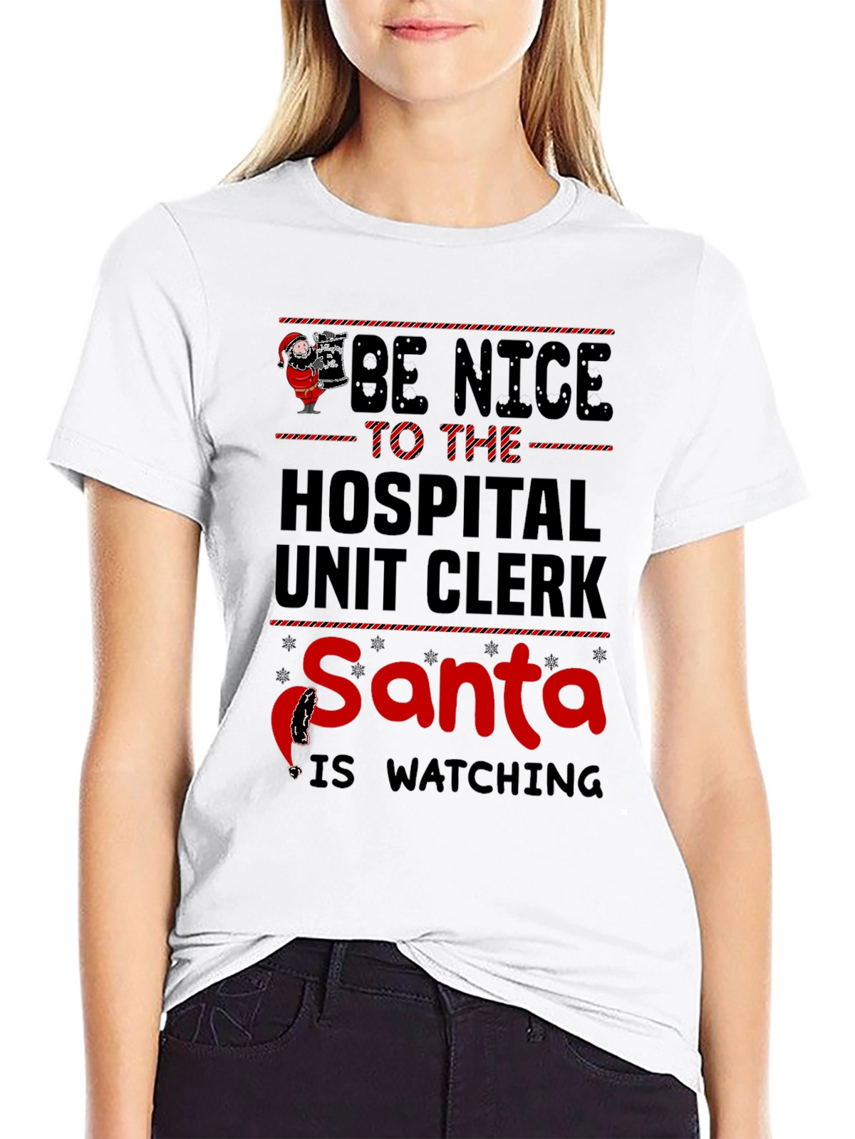 Hospital Unit Clerk Santa Watching T-Shirt