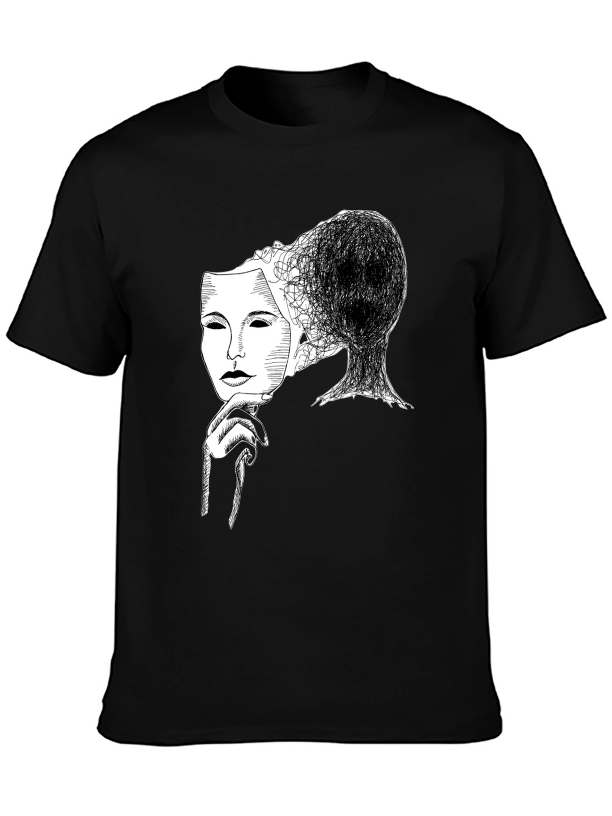 Masked Mind Graphic Tee - Black Cotton