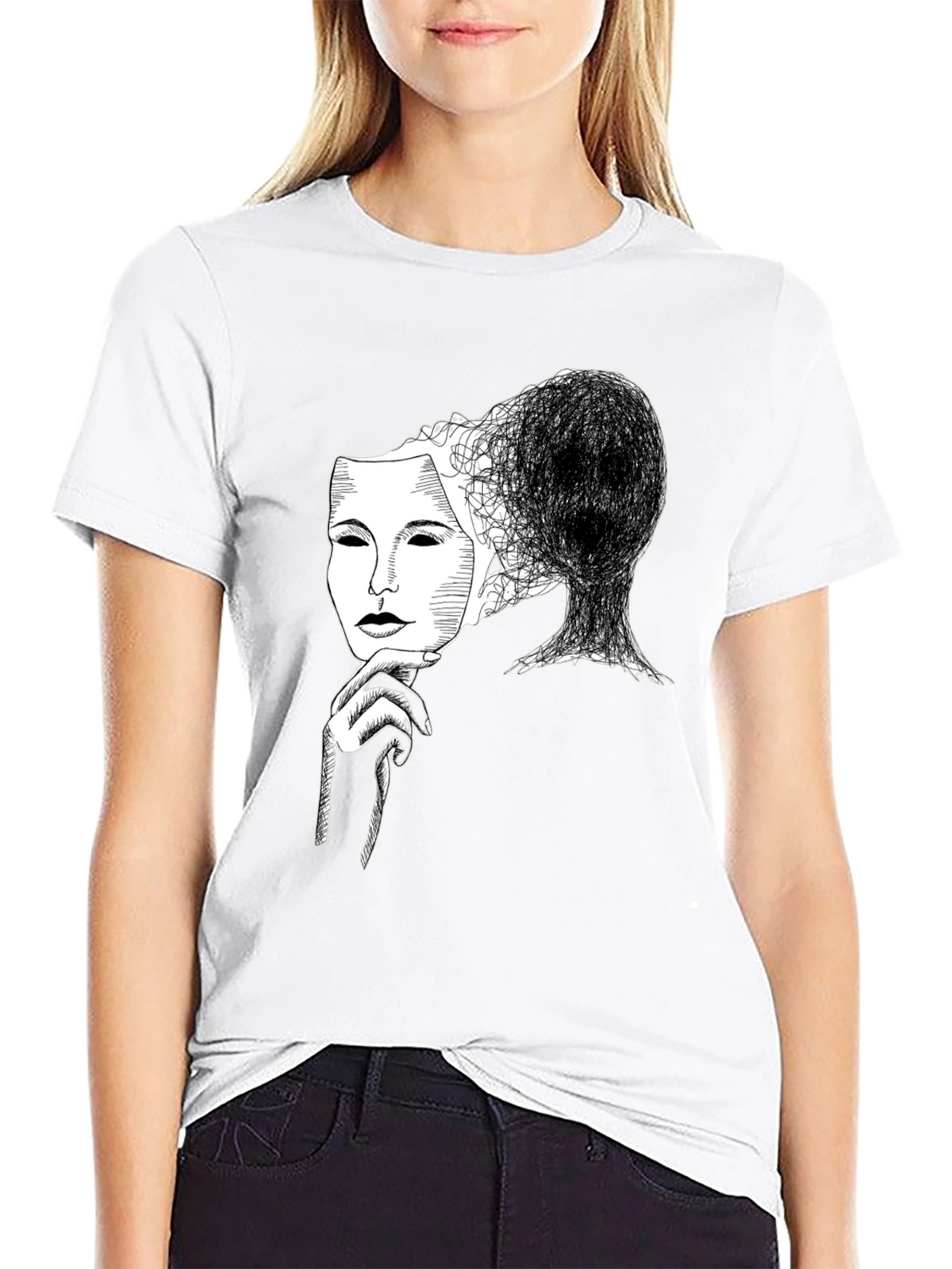 Masked Mind Graphic Tee - Black Cotton