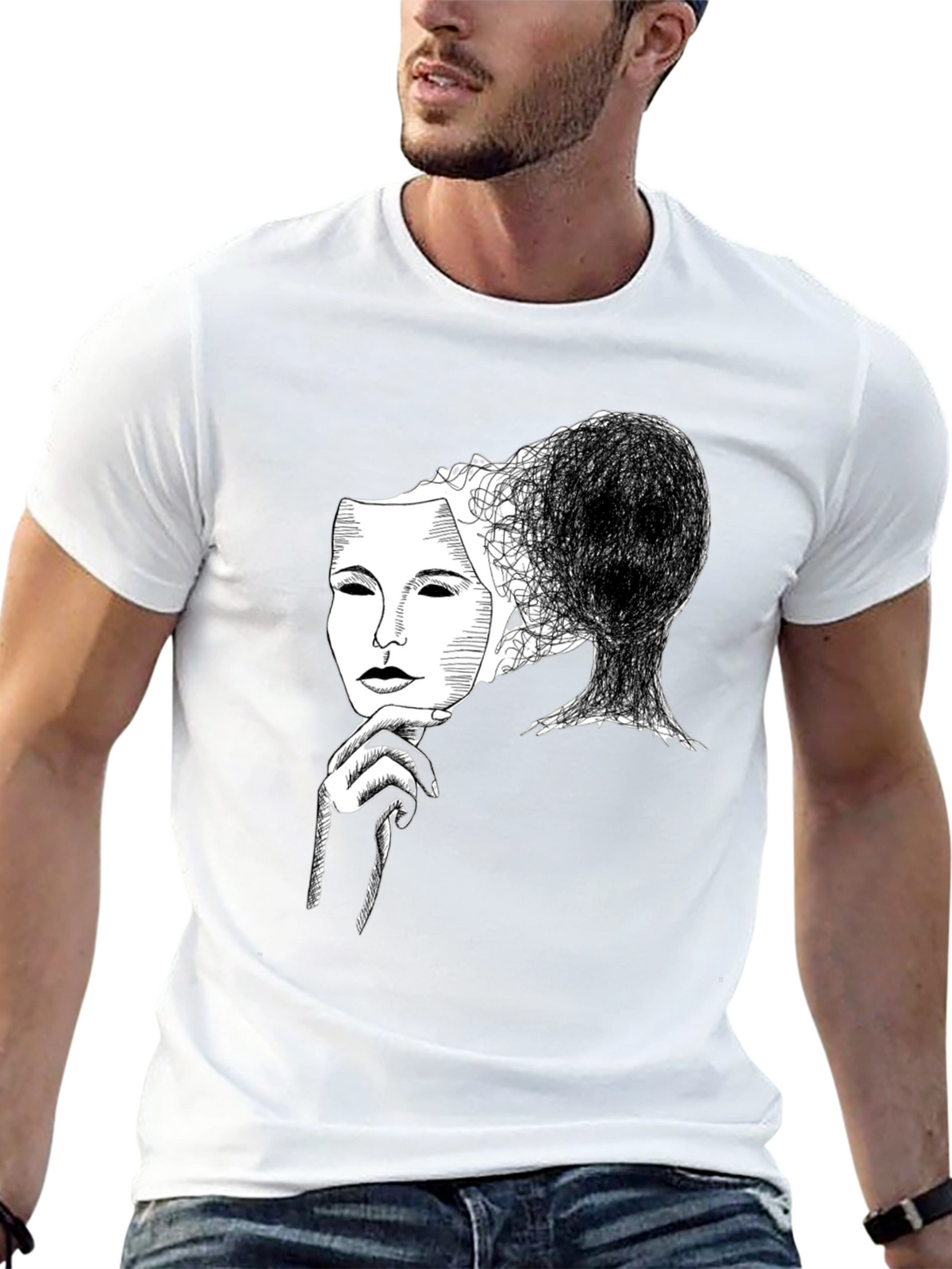 Masked Mind Graphic Tee - Black Cotton