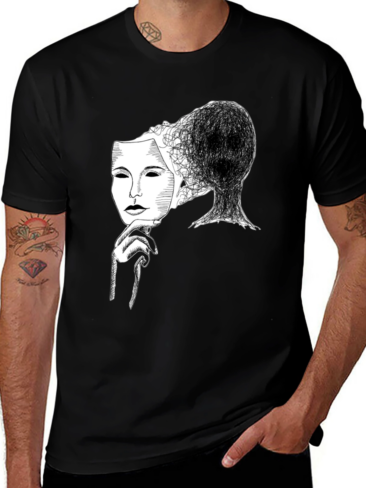 Masked Mind Graphic Tee - Black Cotton