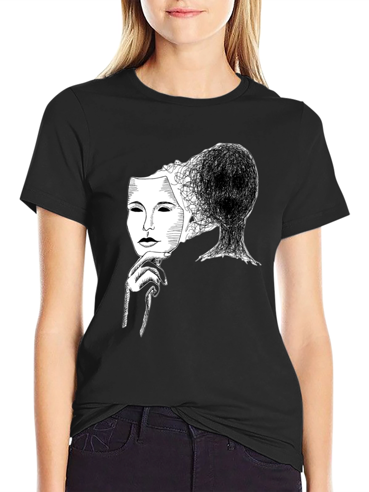 Masked Mind Graphic Tee - Black Cotton