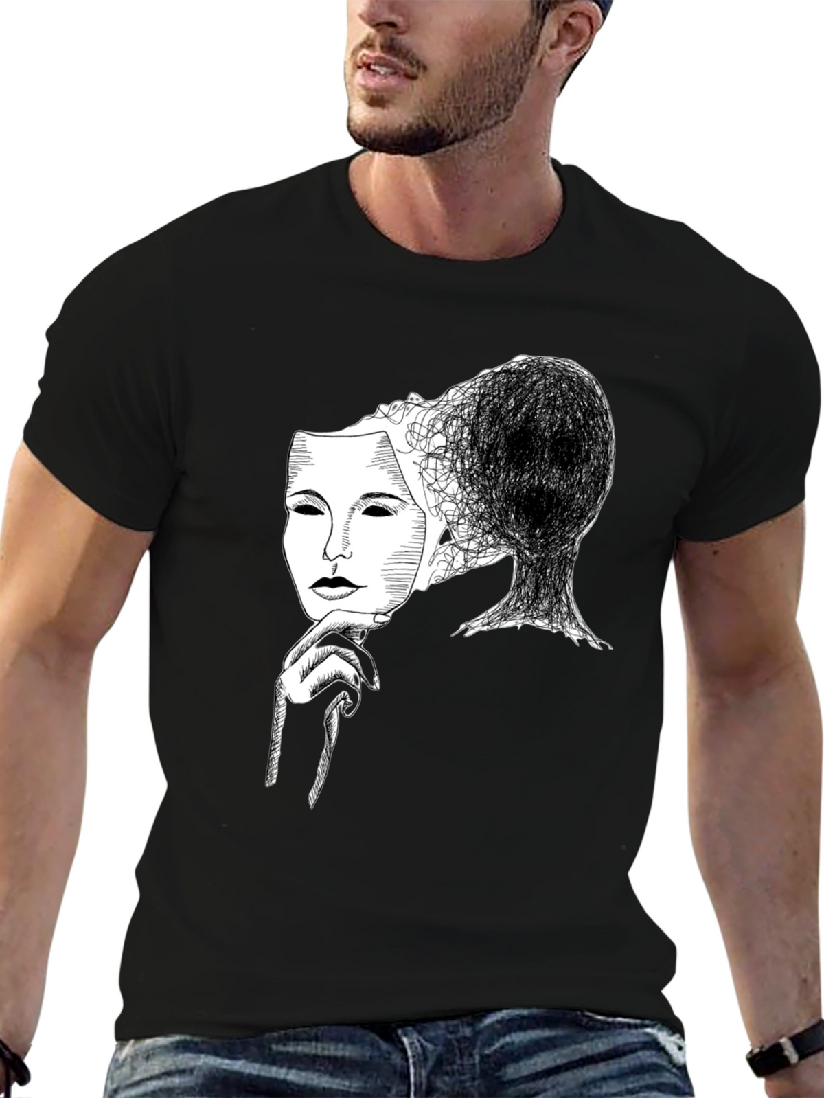 Masked Mind Graphic Tee - Black Cotton