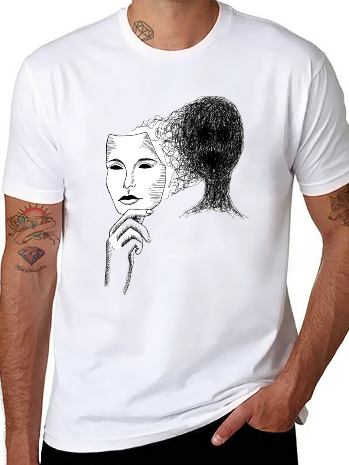 Masked Mind Graphic Tee - Black Cotton