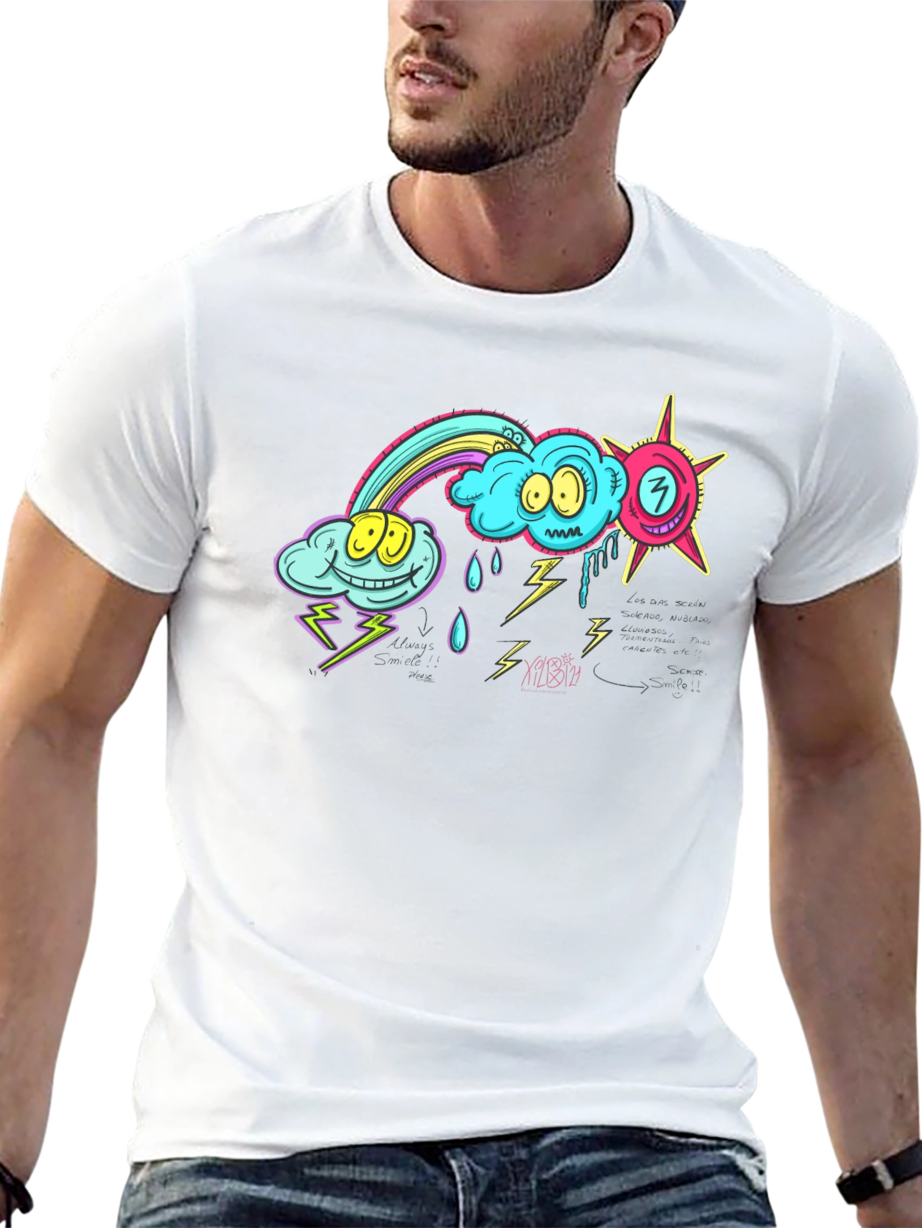 Cartoon Weather Graphic Black T-Shirt