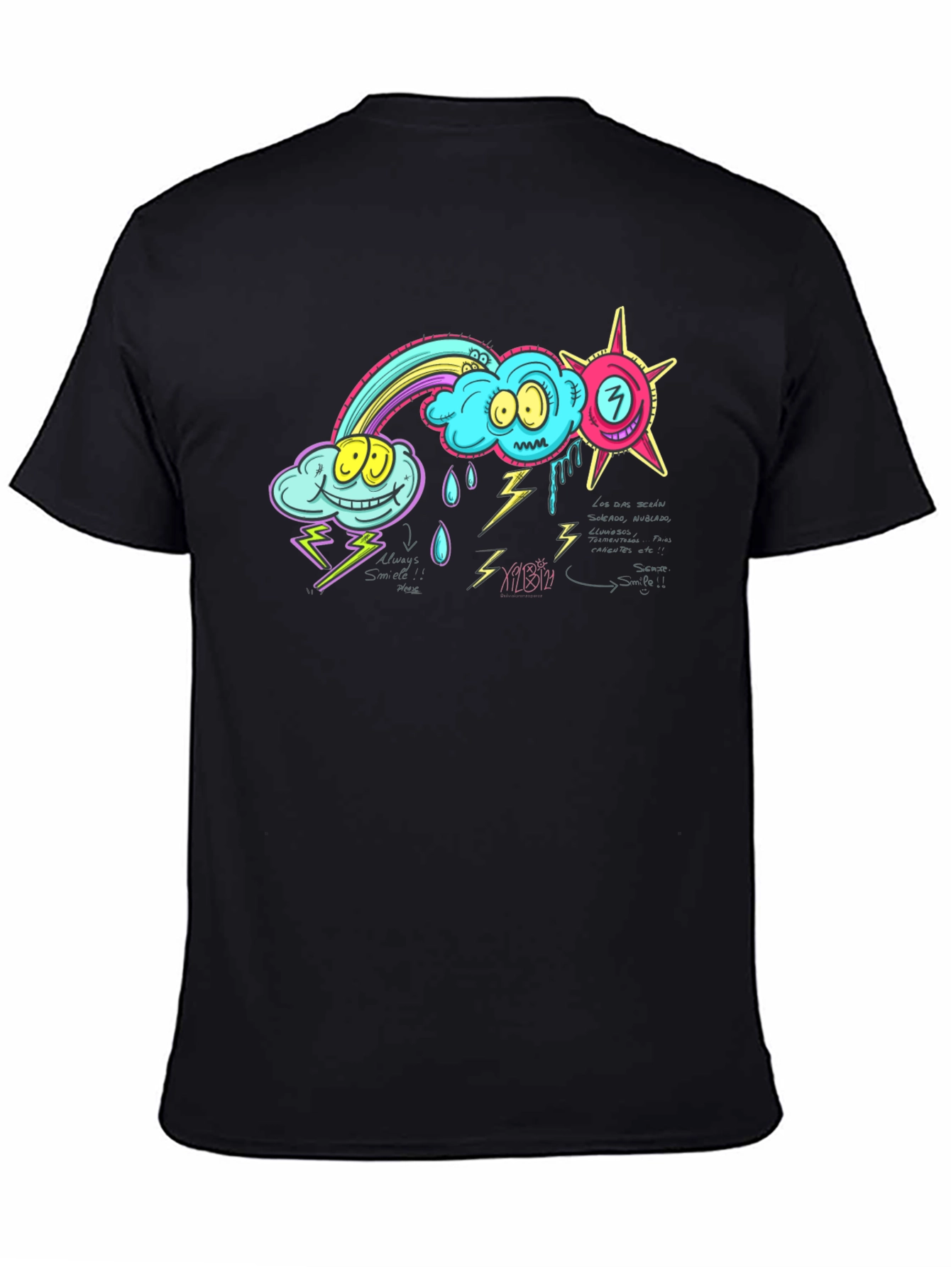 Cartoon Weather Graphic Black T-Shirt