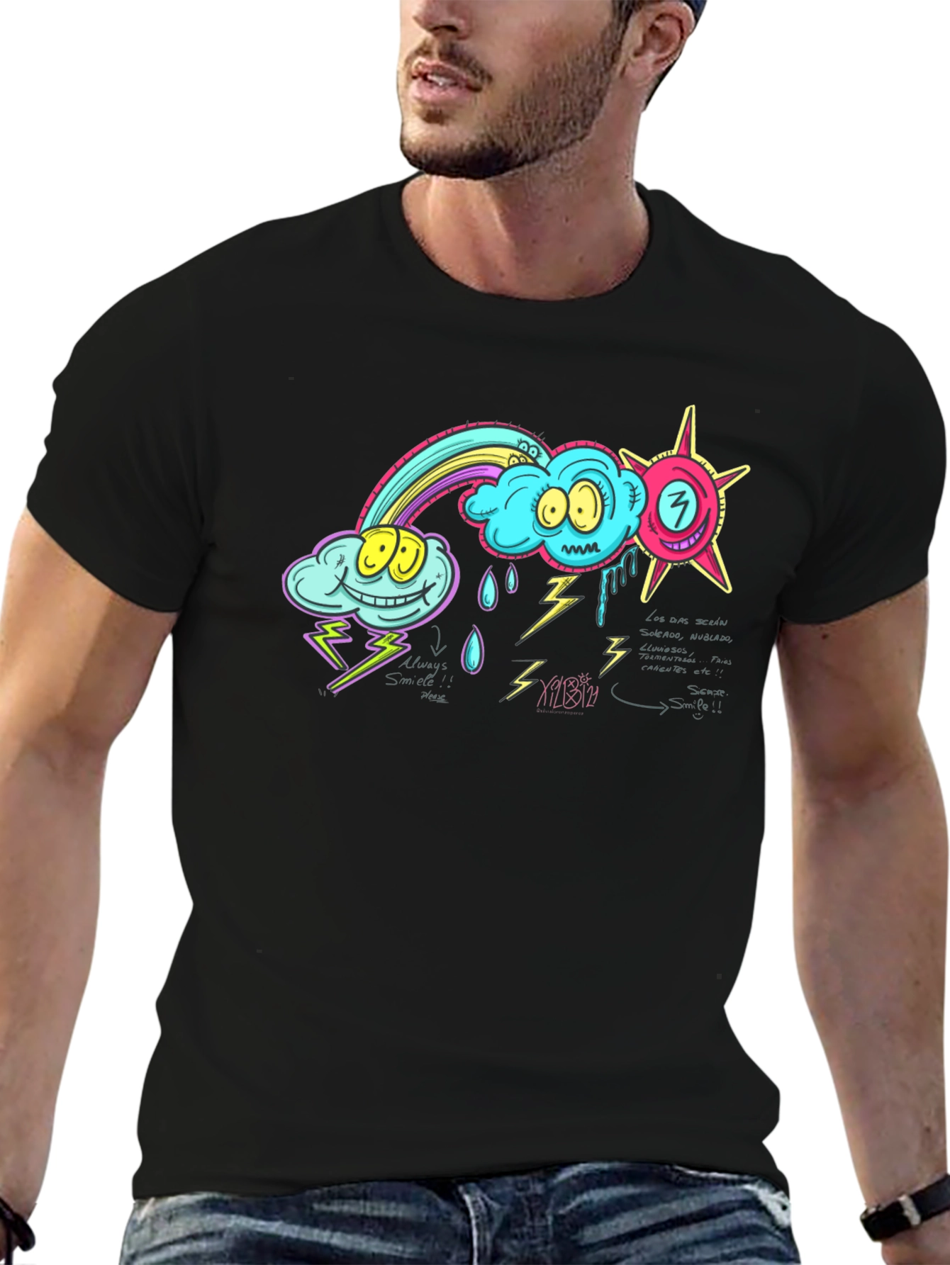 Cartoon Weather Graphic Black T-Shirt