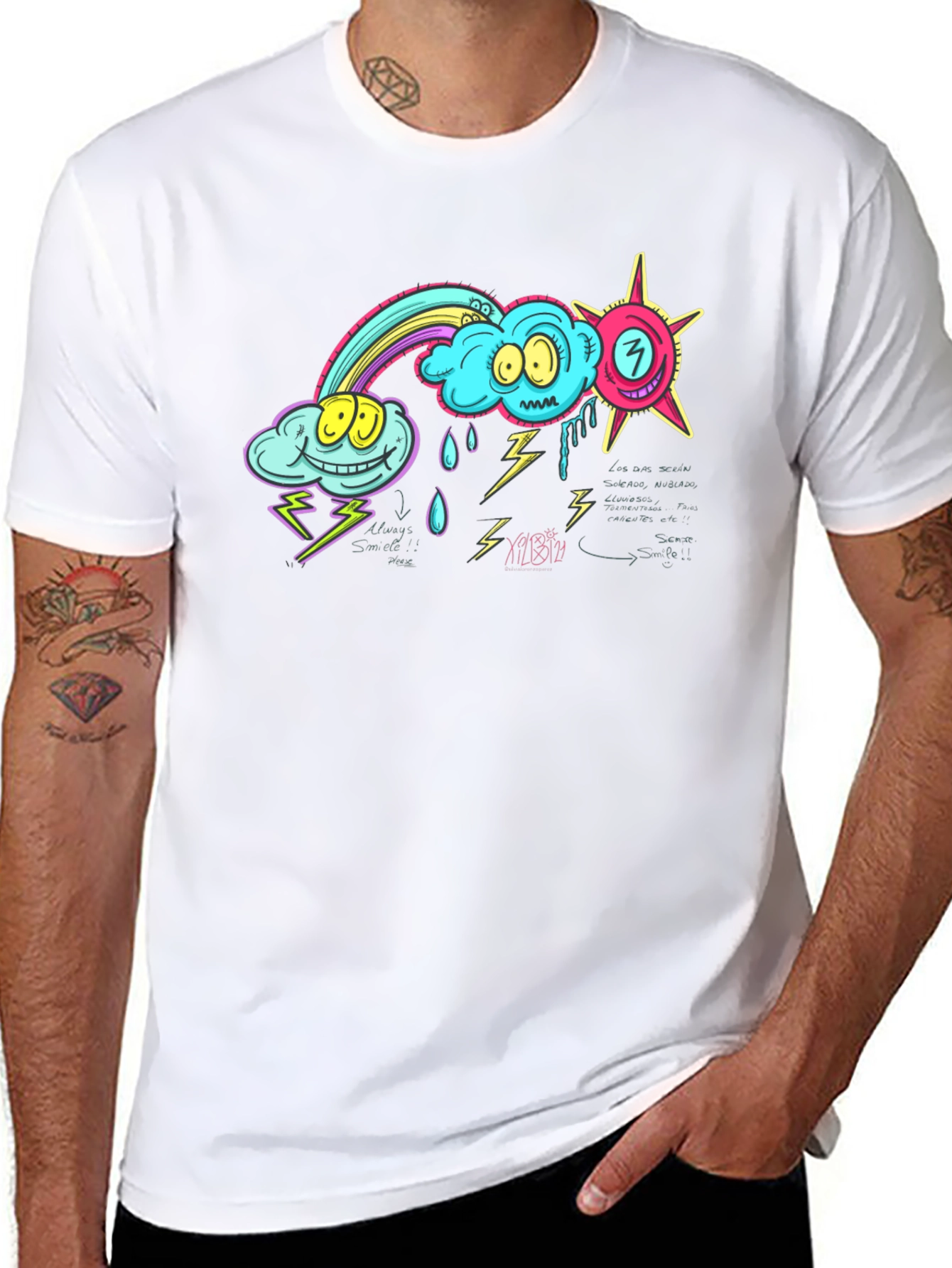 Cartoon Weather Graphic Black T-Shirt