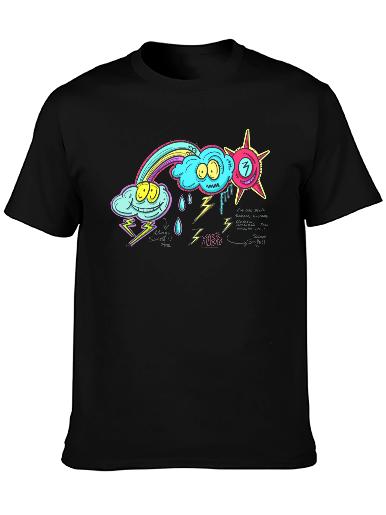 Cartoon Weather Graphic Black T-Shirt