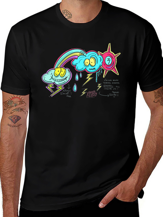 Cartoon Weather Graphic Black T-Shirt
