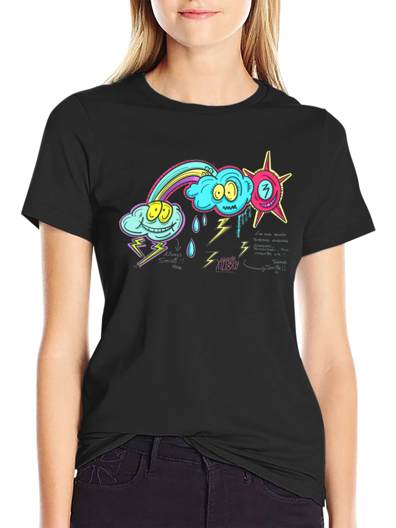 Cartoon Weather Graphic Black T-Shirt