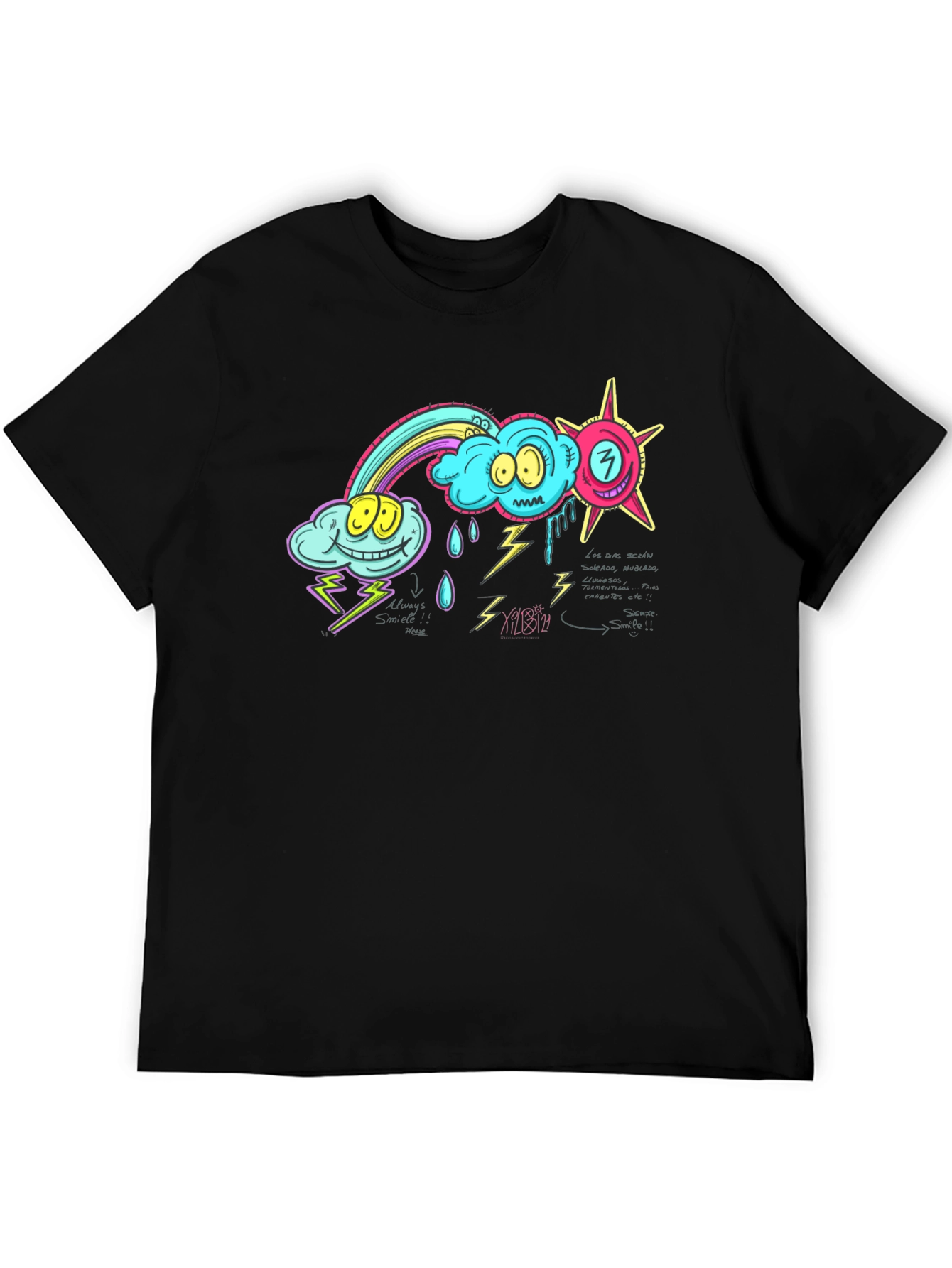 Cartoon Weather Graphic Black T-Shirt