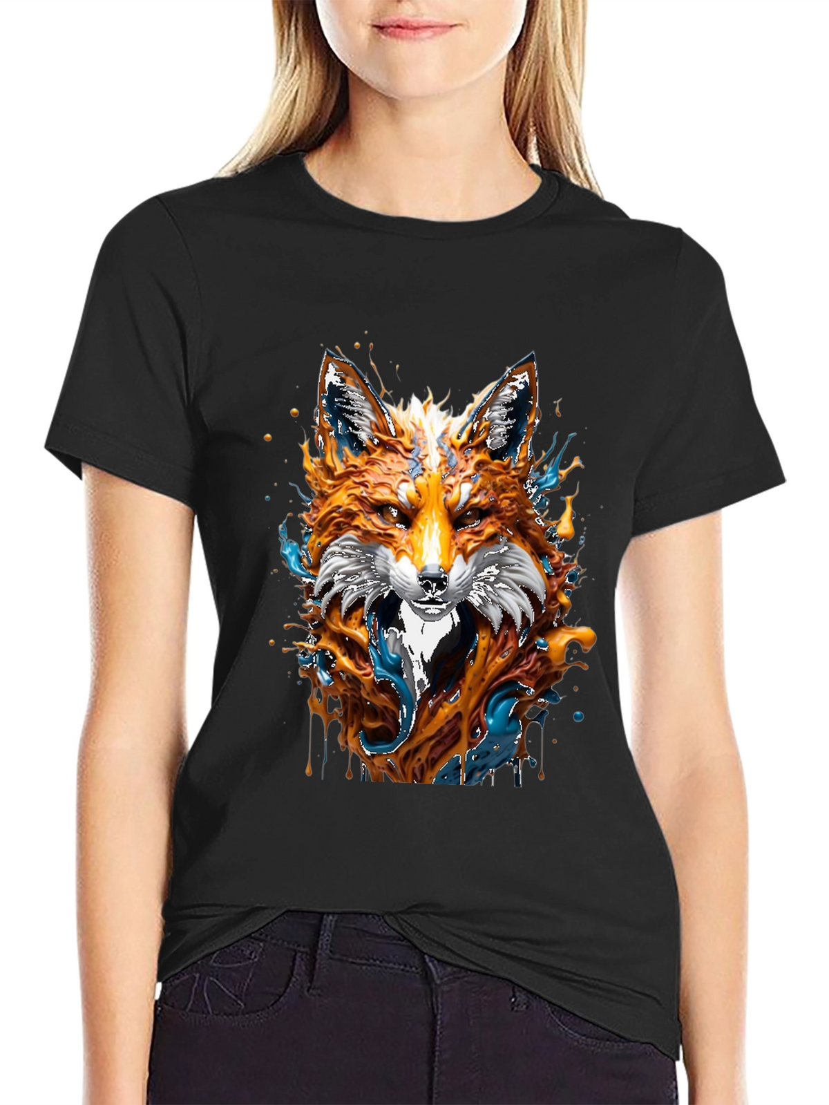 Fox Art Graphic Black T-Shirt - Unique Design