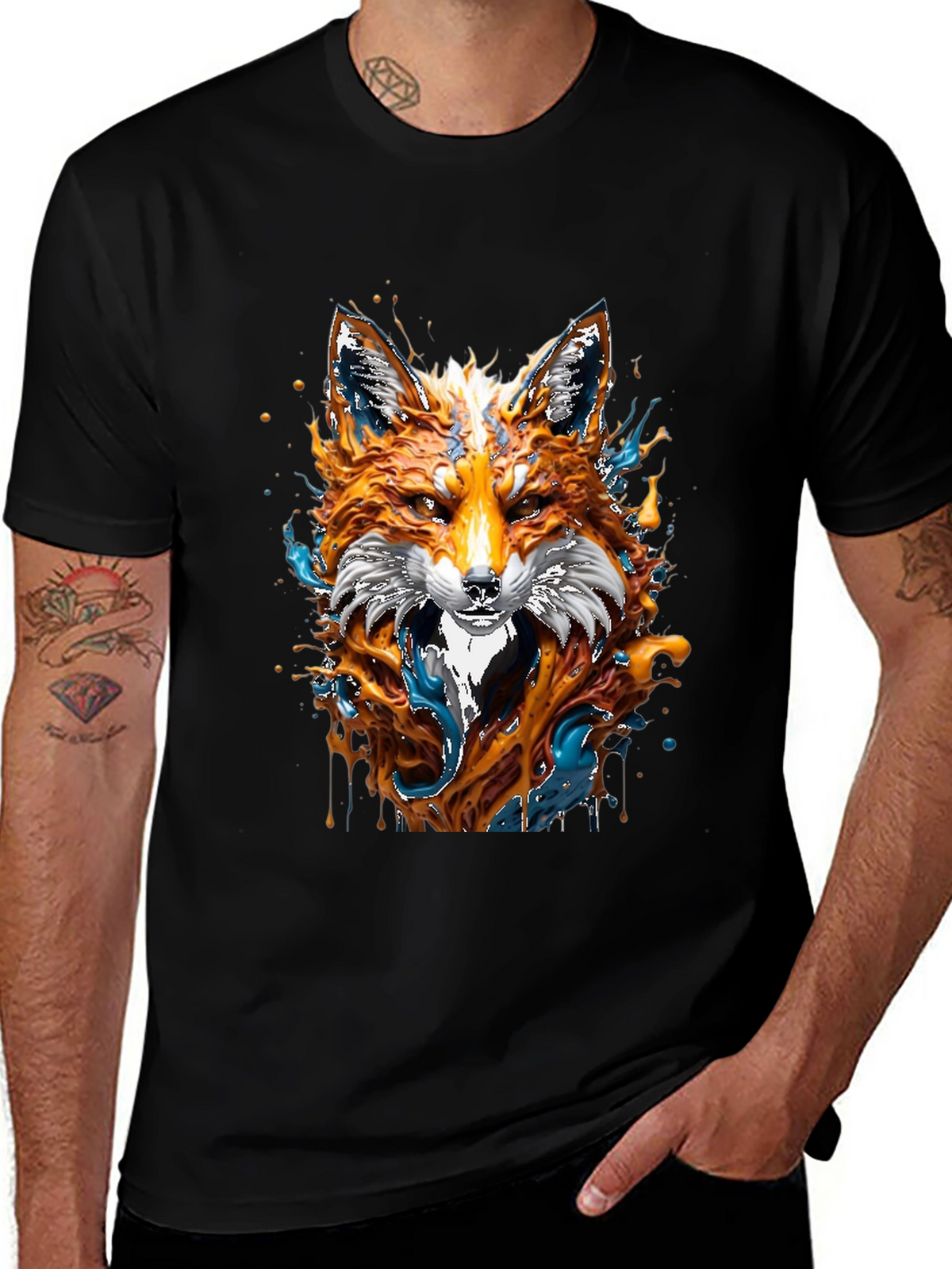 Fox Art Graphic Black T-Shirt - Unique Design