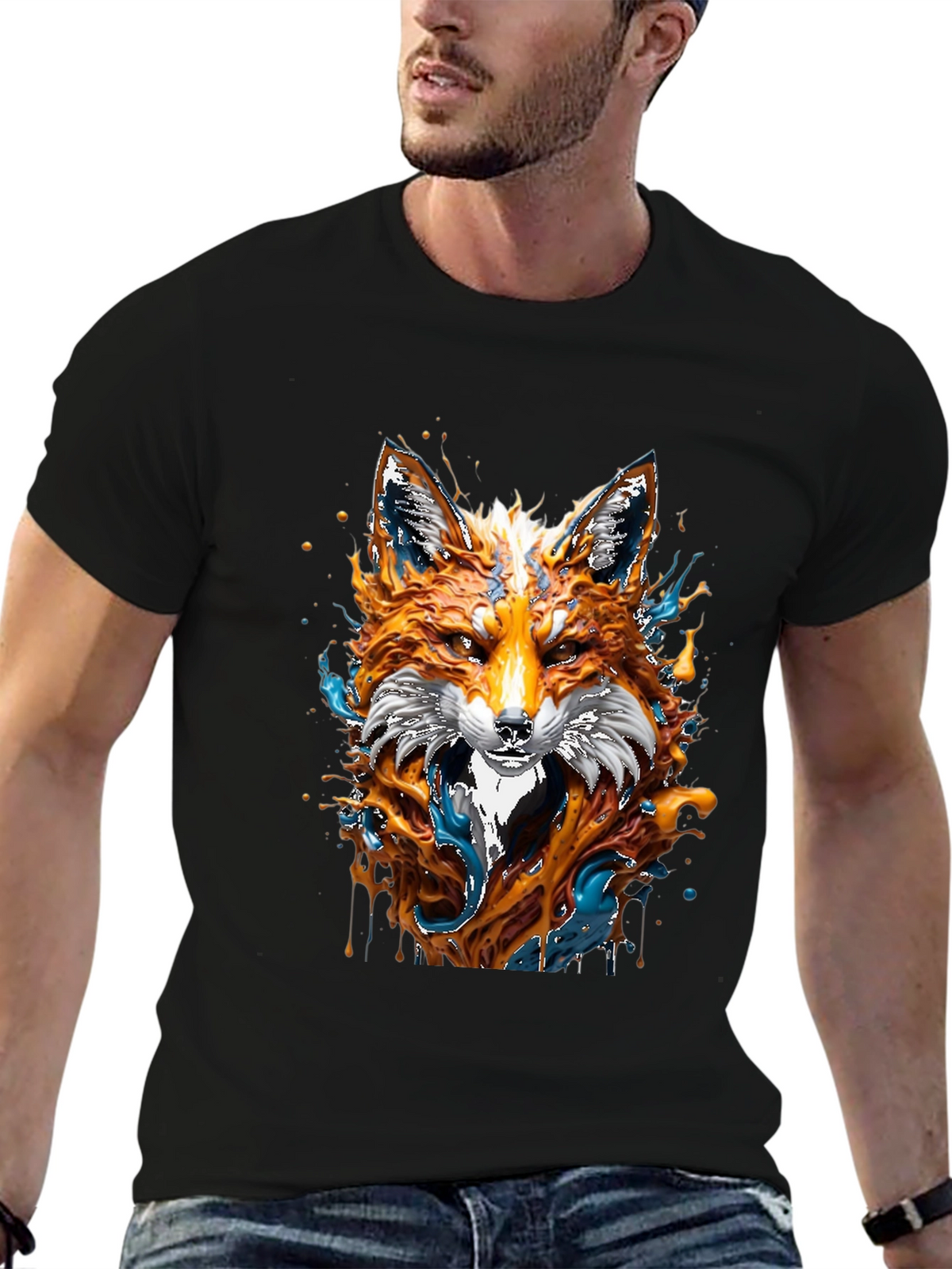 Fox Art Graphic Black T-Shirt - Unique Design