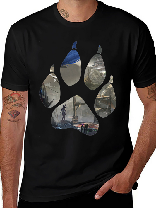 Wolf Paw Print Graphic T-Shirt - Black