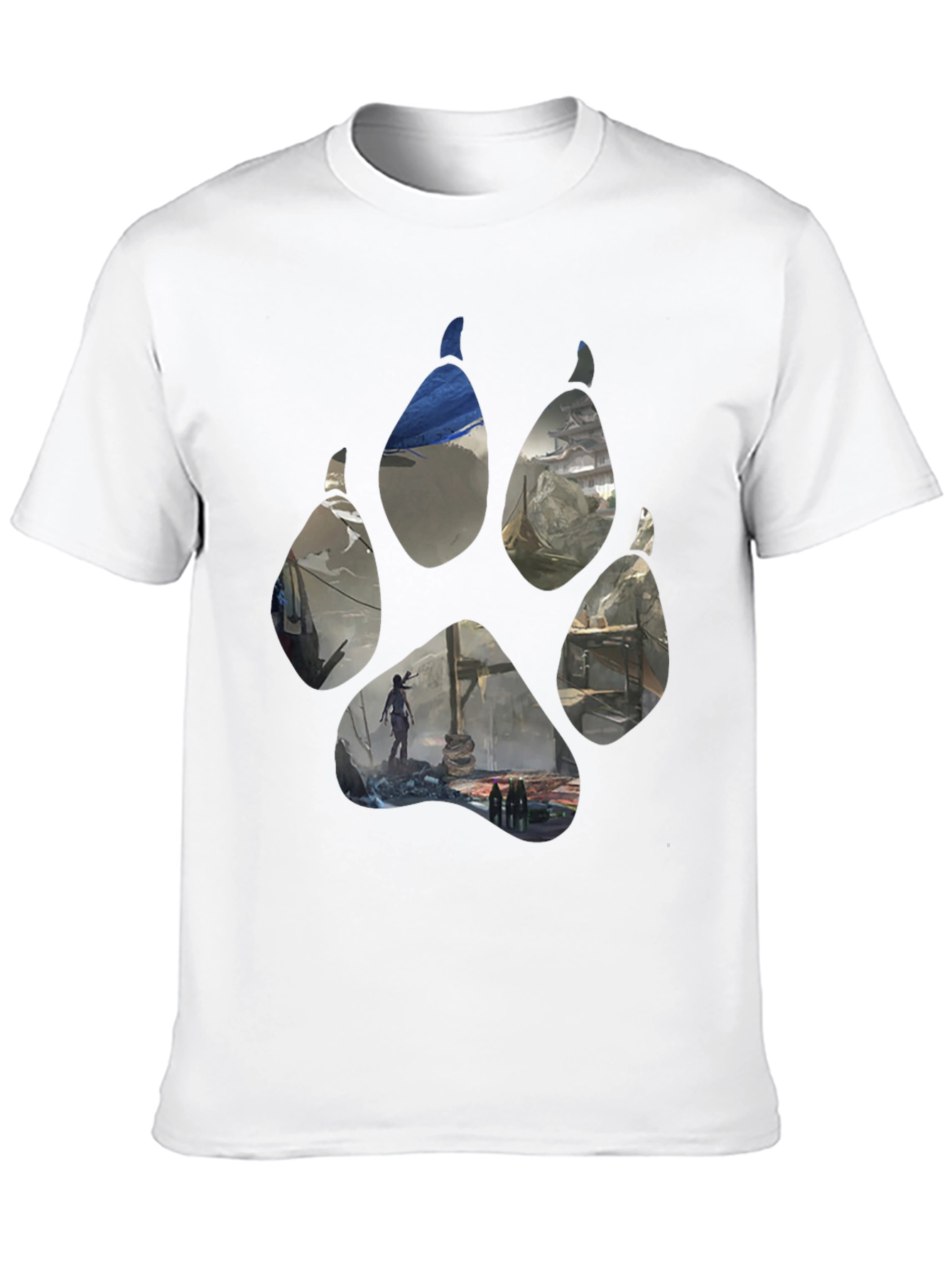 Wolf Paw Print Graphic T-Shirt - Black