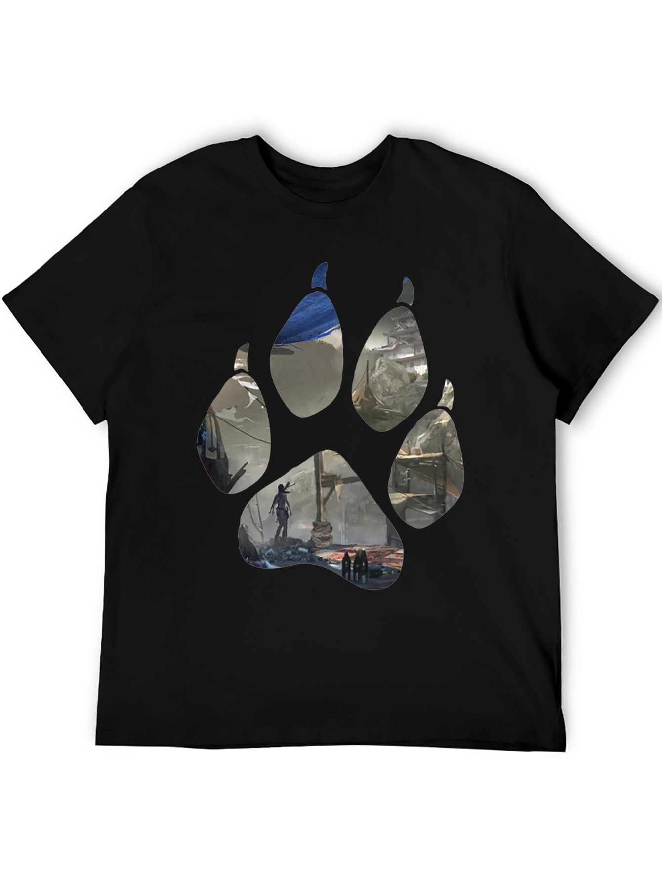 Wolf Paw Print Graphic T-Shirt - Black