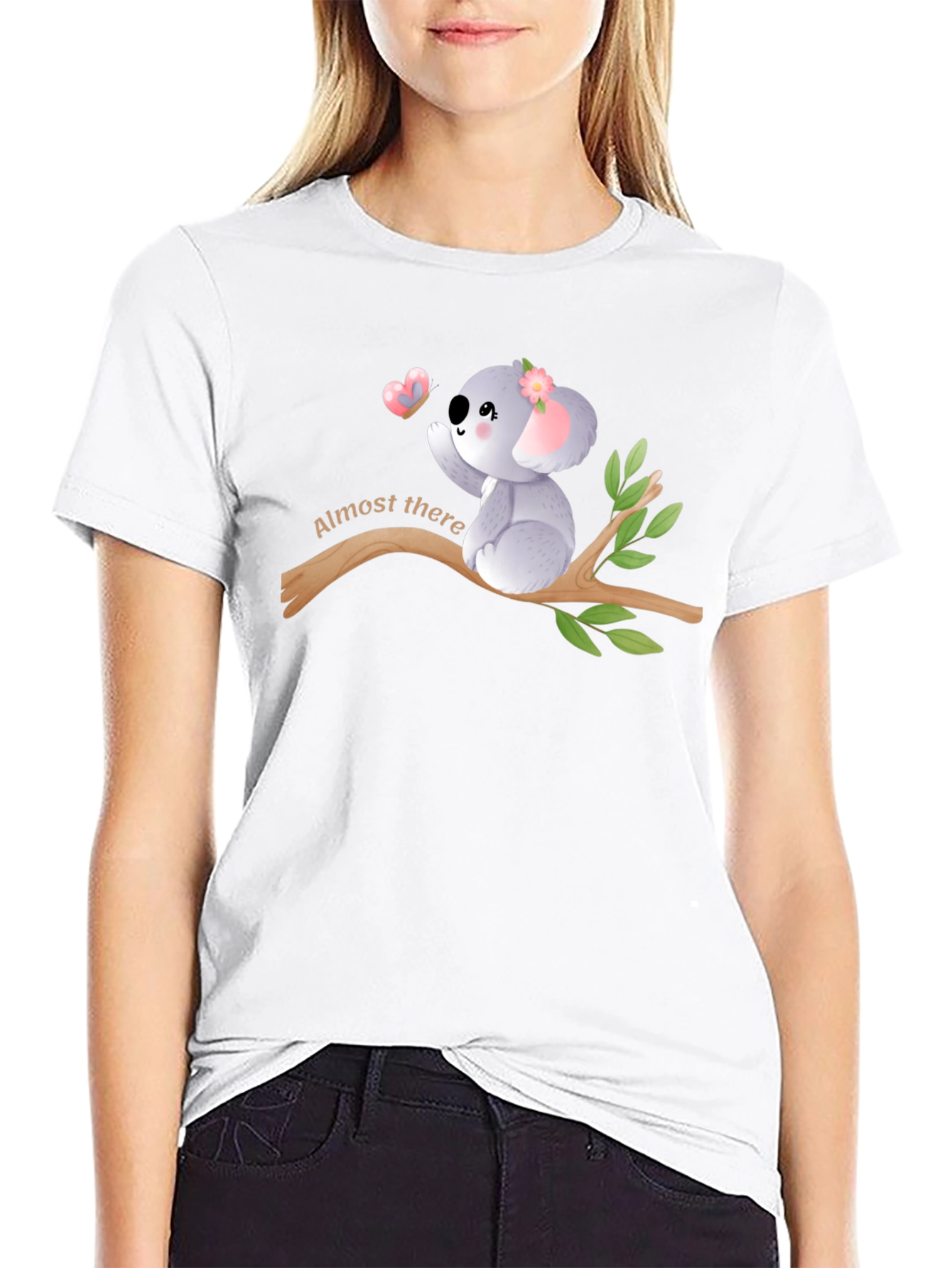 Cute Koala Almost There Black Graphic T-Shirt