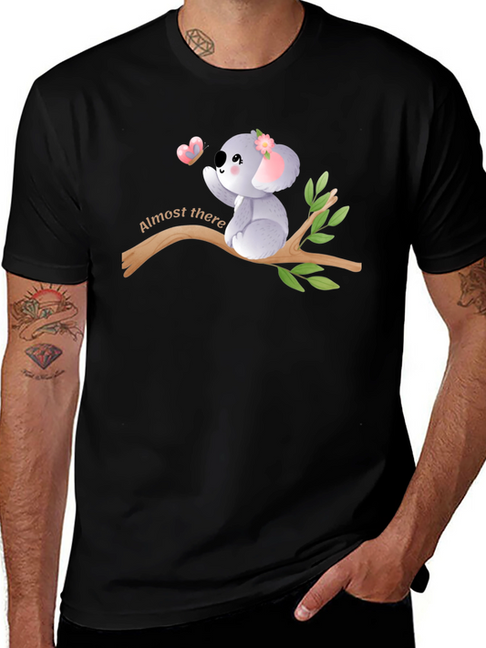 Cute Koala Almost There Black Graphic T-Shirt