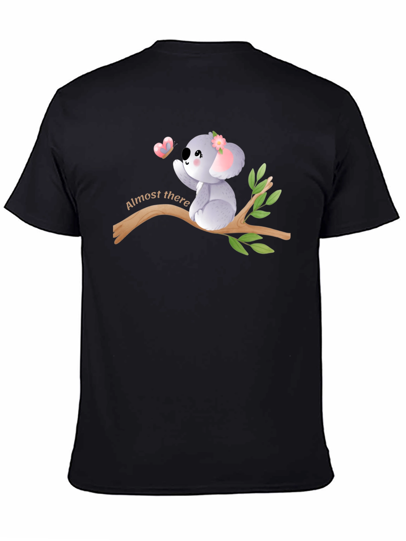Cute Koala Almost There Black Graphic T-Shirt