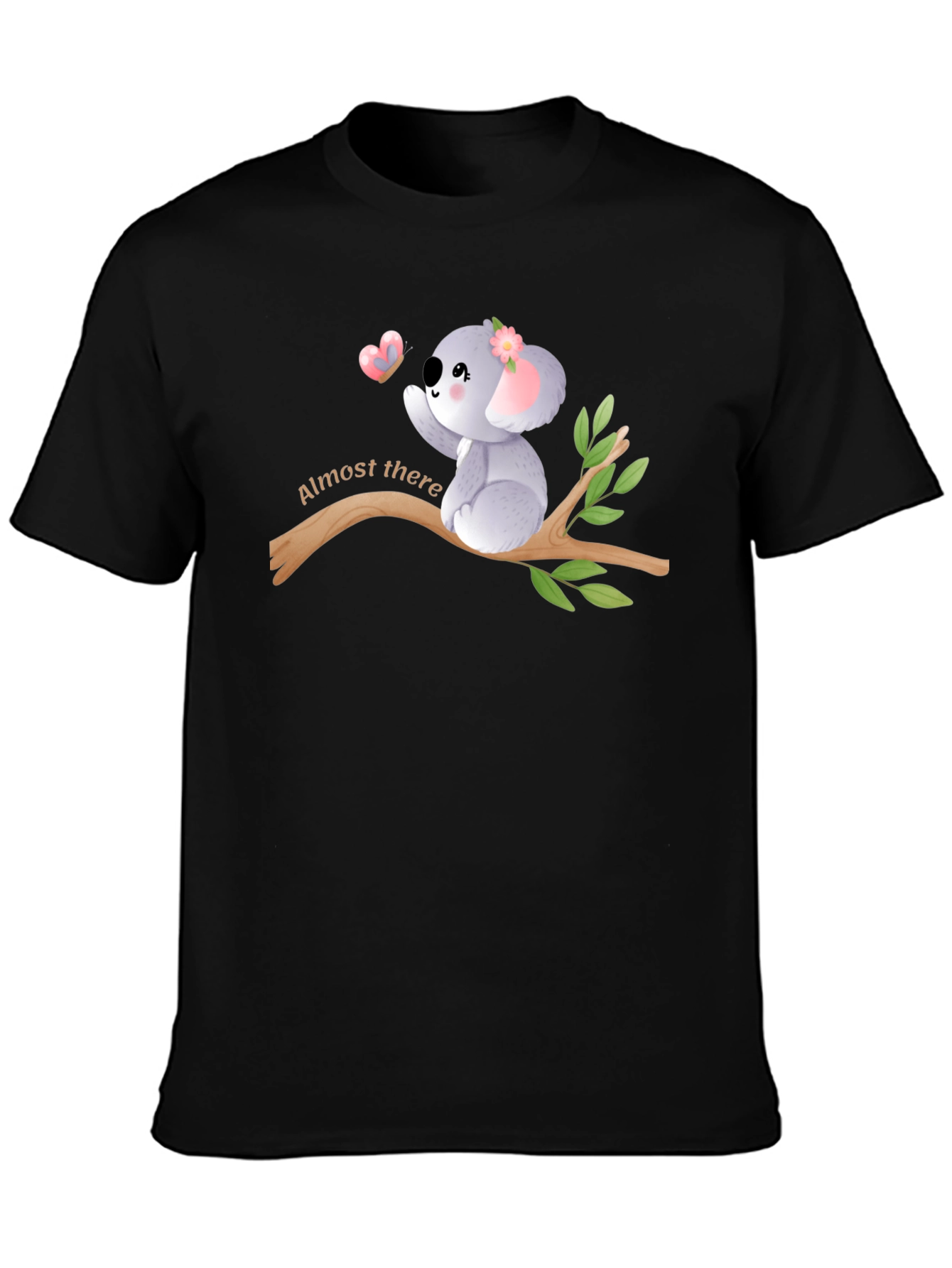 Cute Koala Almost There Black Graphic T-Shirt