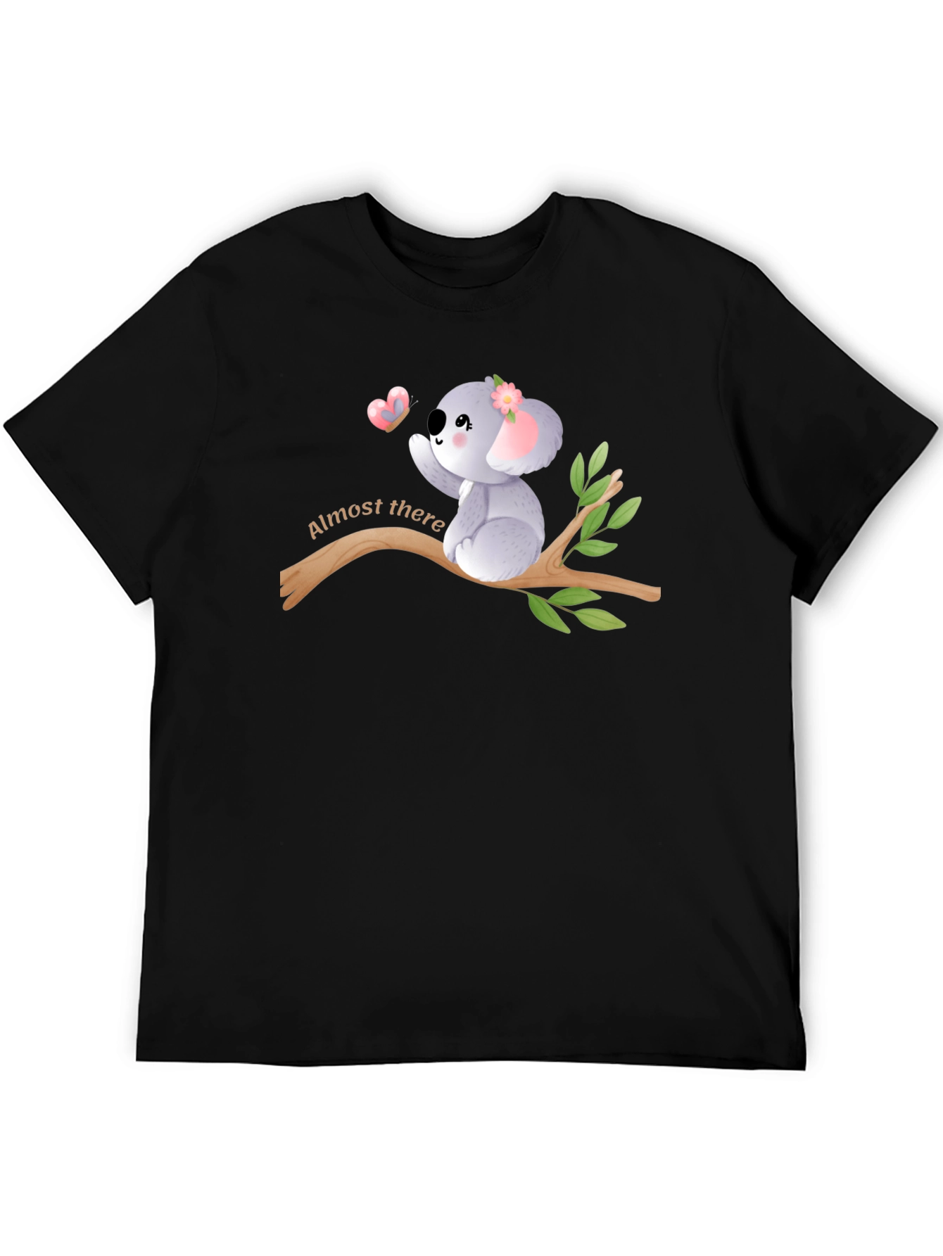 Cute Koala Almost There Black Graphic T-Shirt