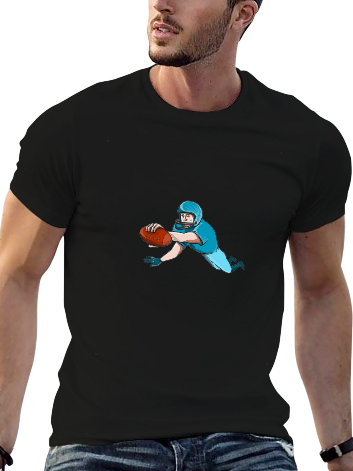Football Player Black T-Shirt