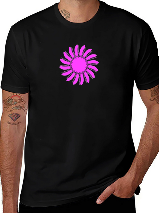 Black T-Shirt with Pink Floral Design