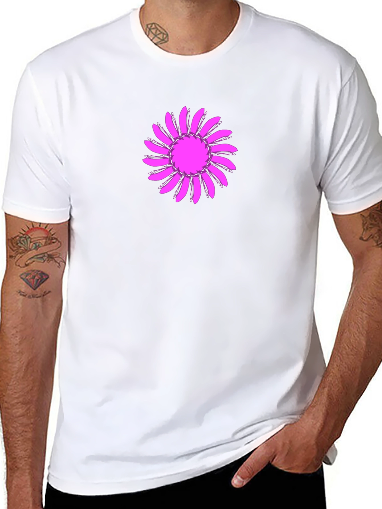 Black T-Shirt with Pink Floral Design