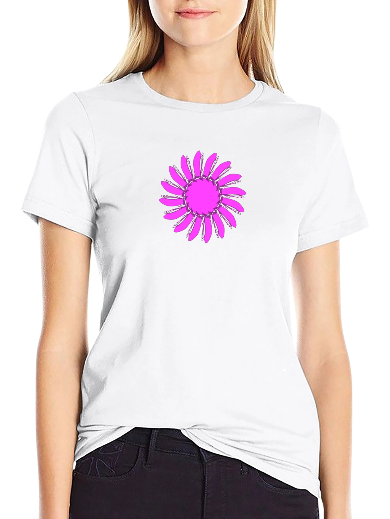 Black T-Shirt with Pink Floral Design