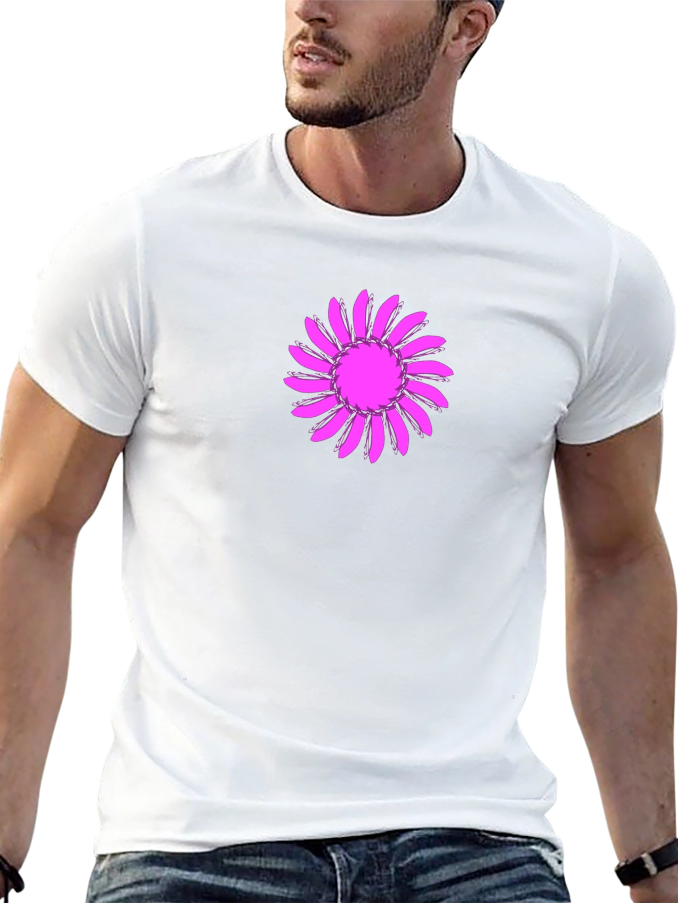 Black T-Shirt with Pink Floral Design