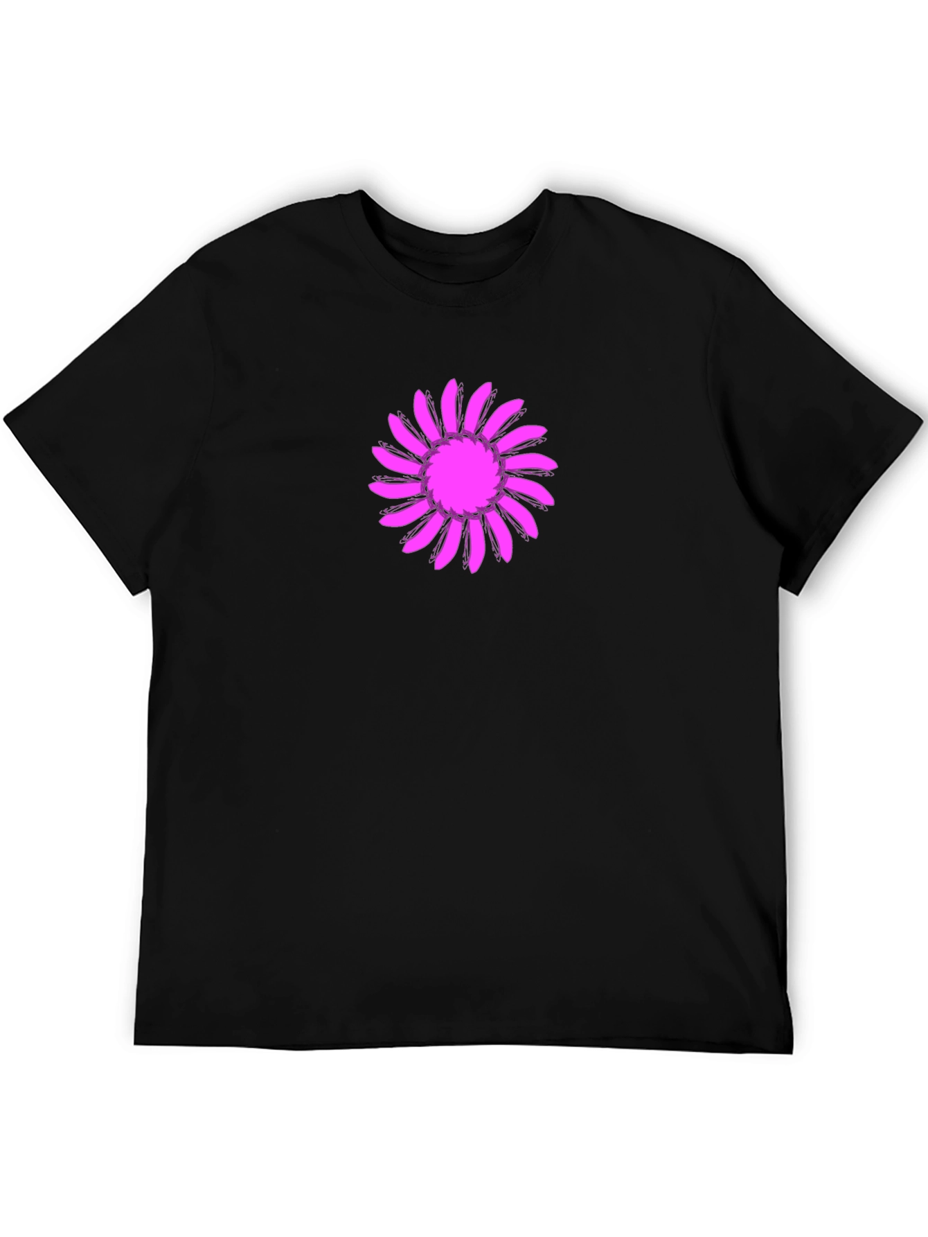 Black T-Shirt with Pink Floral Design