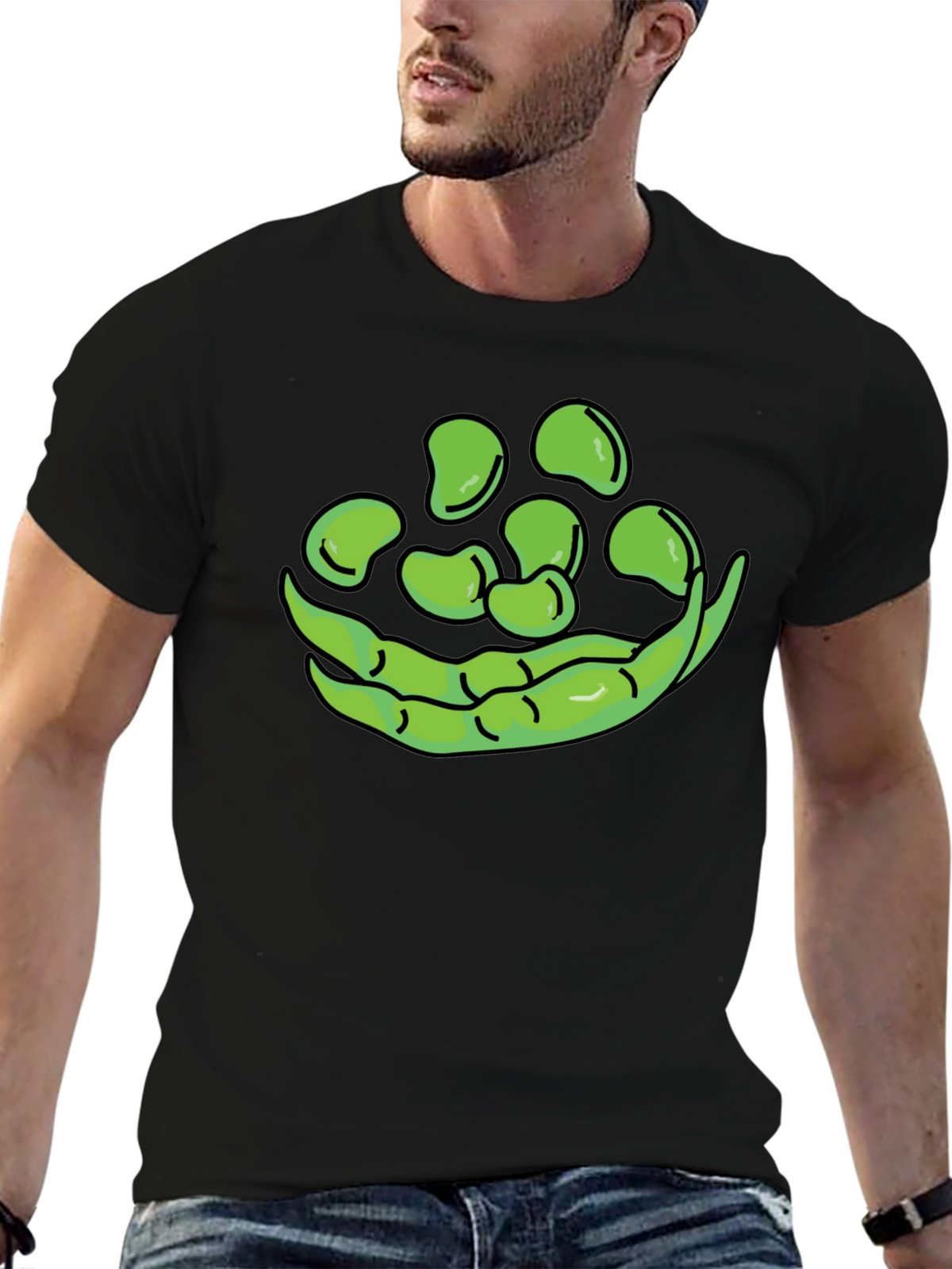 Funny Green Beans Graphic T-Shirt - Black Casual Tee