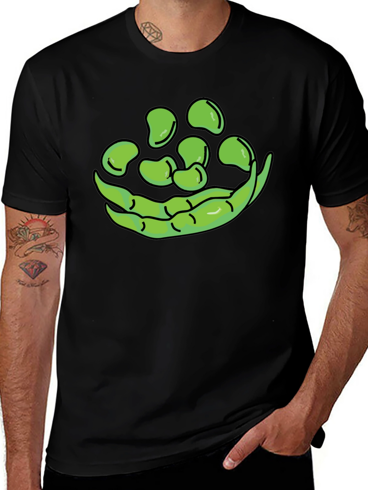 Funny Green Beans Graphic T-Shirt - Black Casual Tee