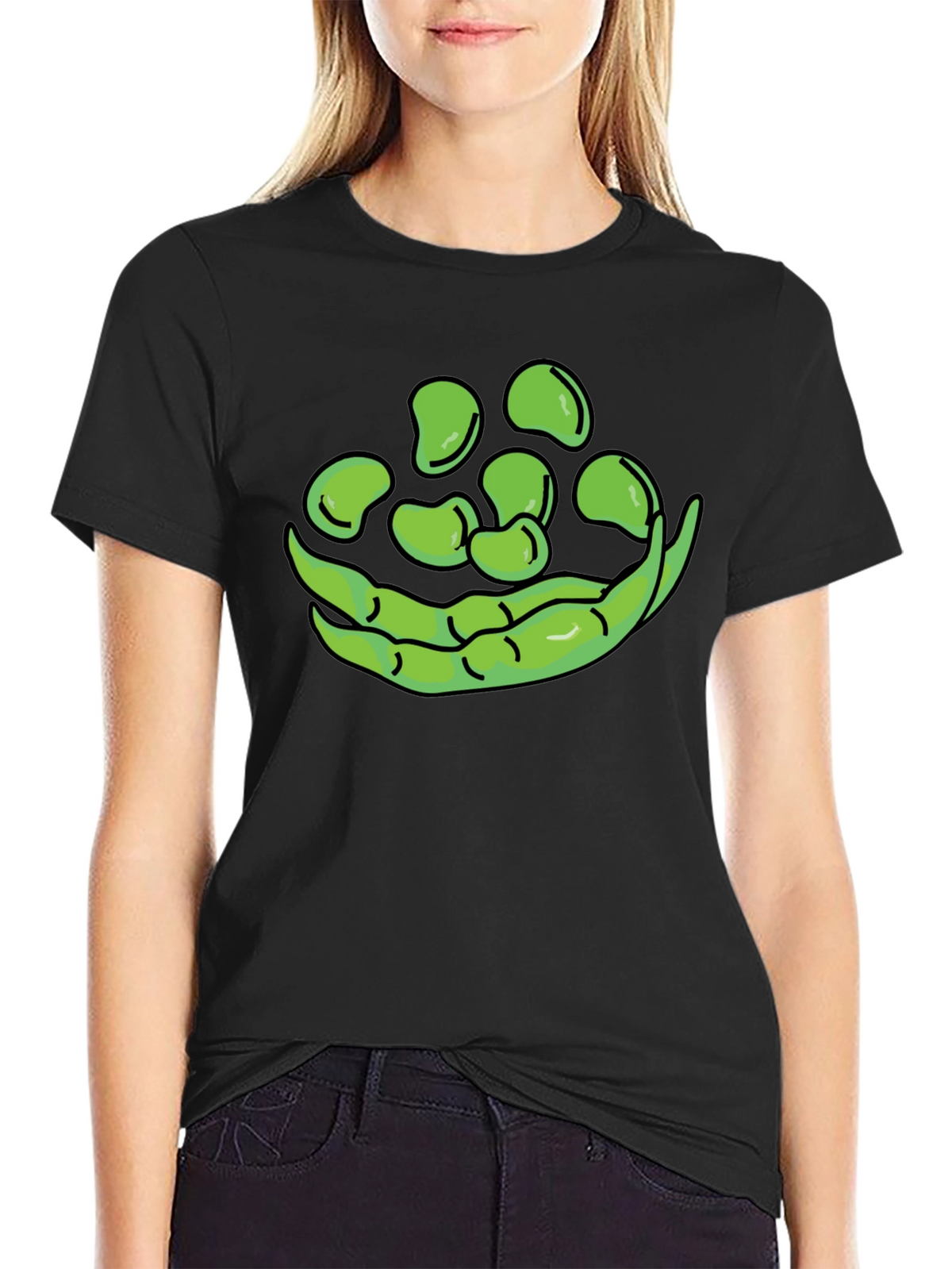 Funny Green Beans Graphic T-Shirt - Black Casual Tee