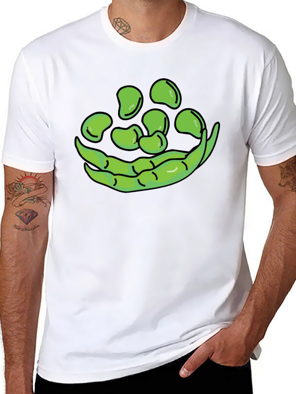 Funny Green Beans Graphic T-Shirt - Black Casual Tee