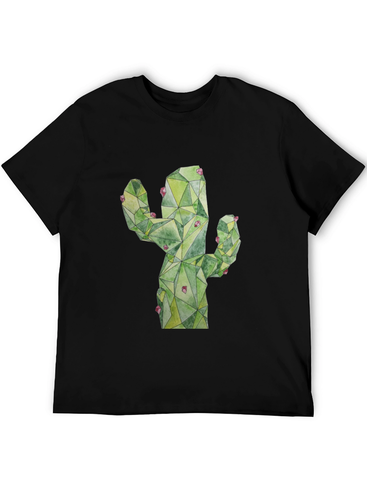 Geometric Cactus Print Black T-Shirt