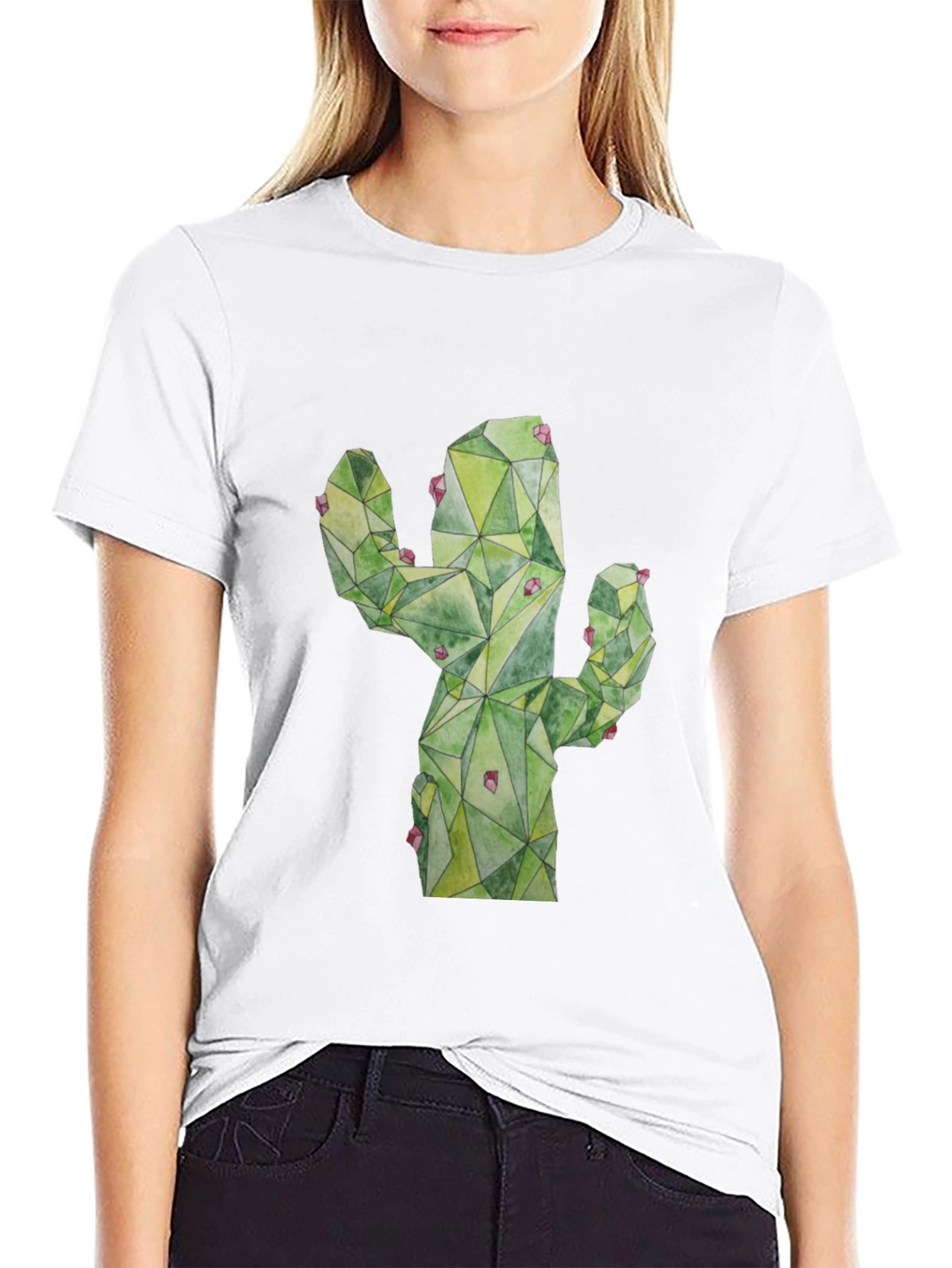 Geometric Cactus Print Black T-Shirt