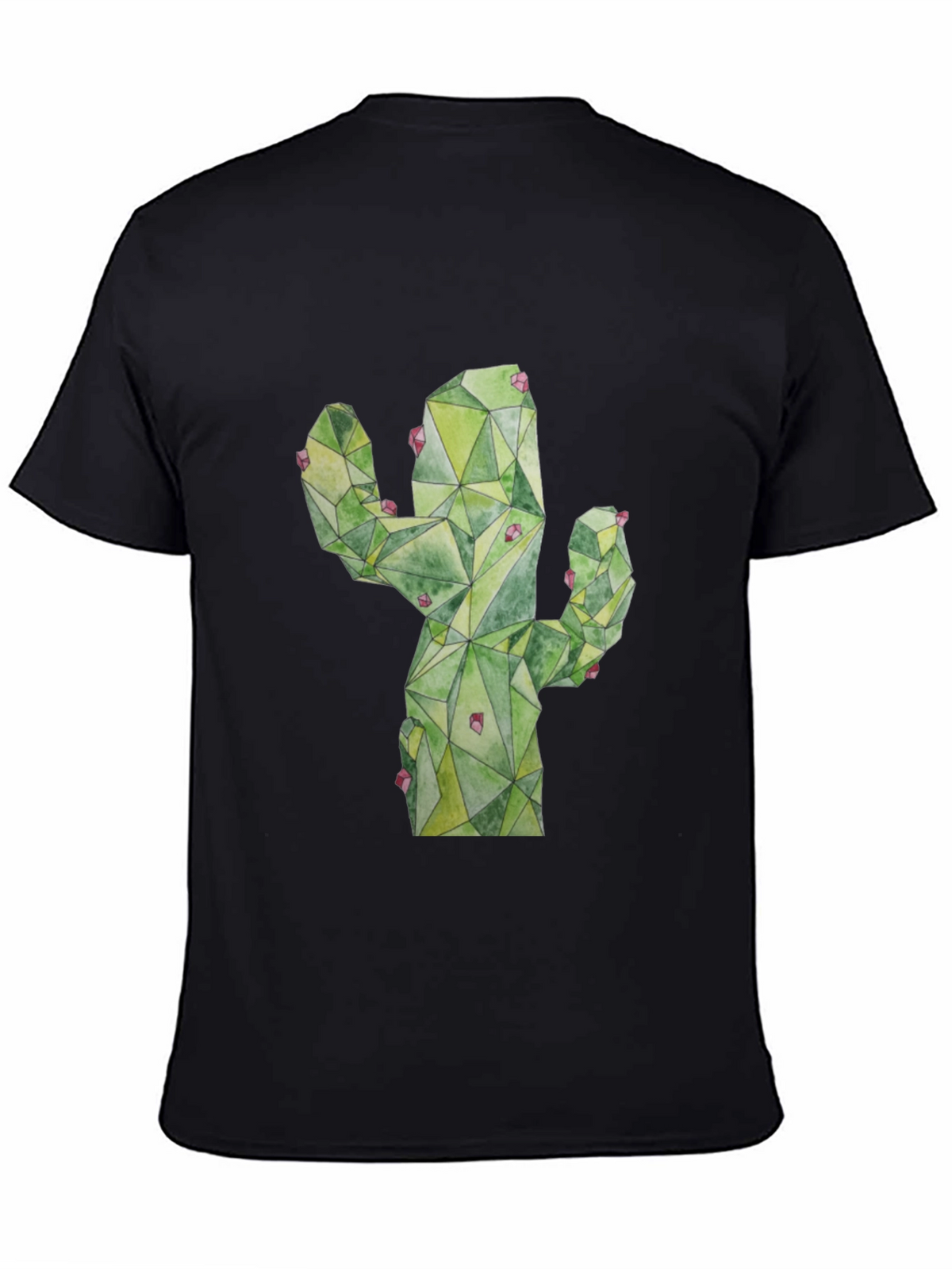Geometric Cactus Print Black T-Shirt