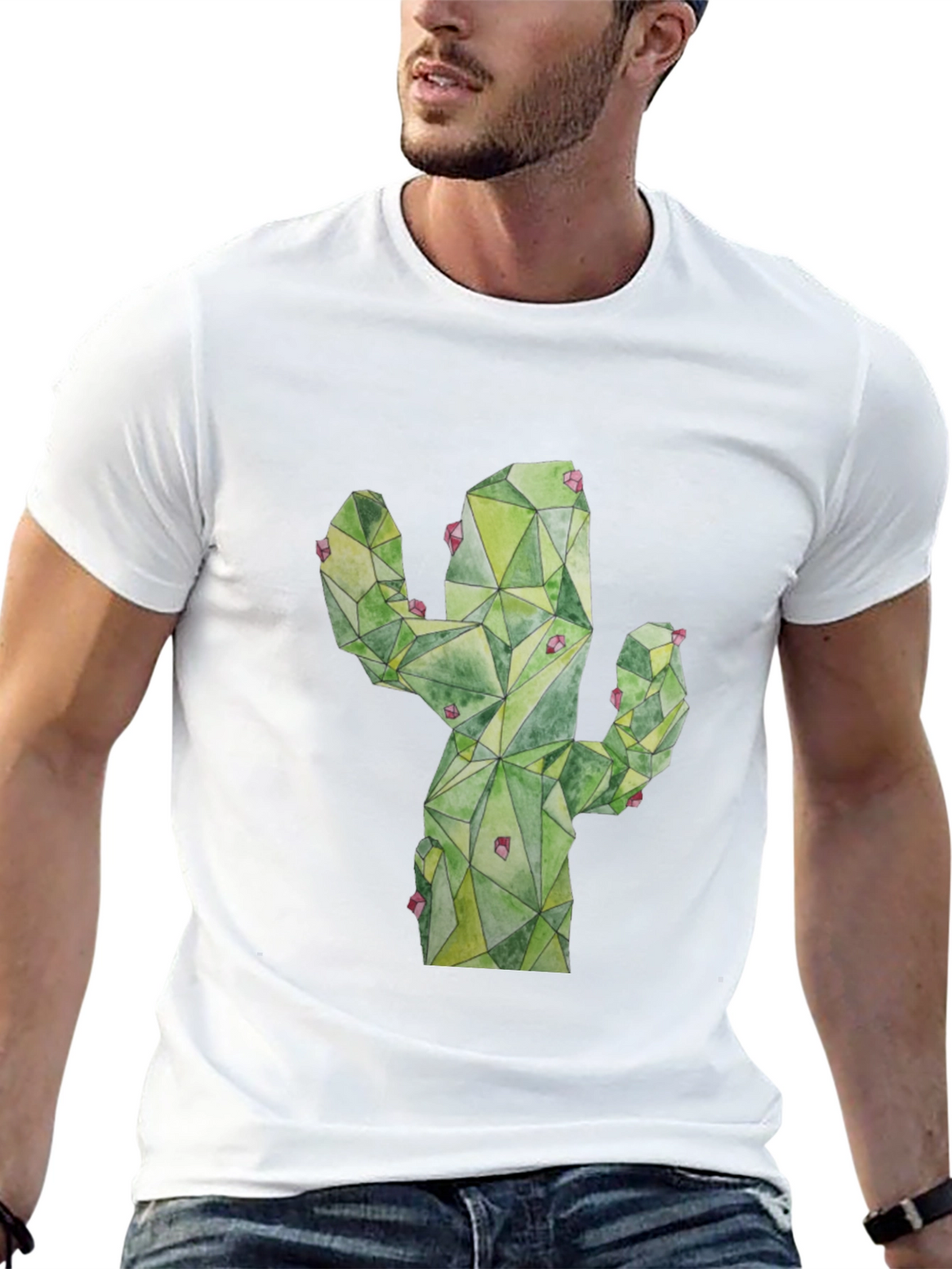 Geometric Cactus Print Black T-Shirt