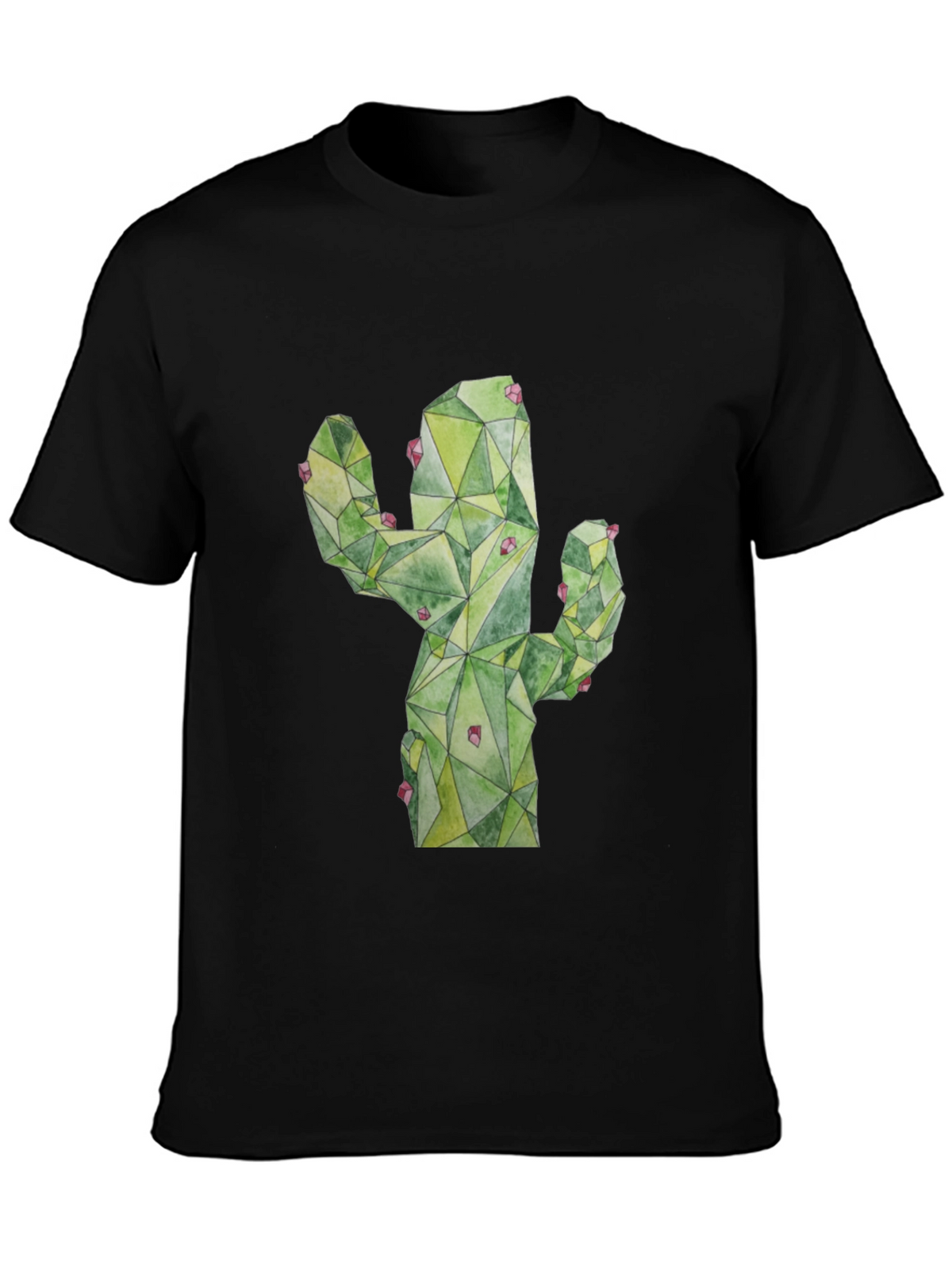 Geometric Cactus Print Black T-Shirt
