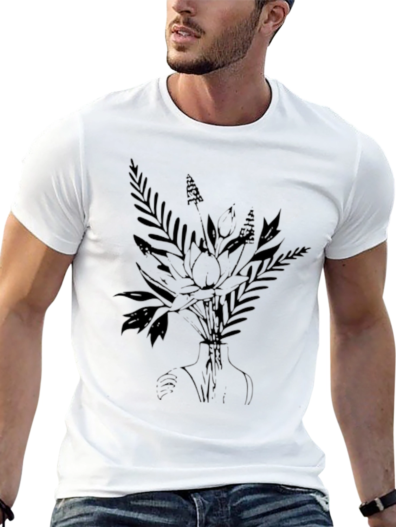 Elegant Black Floral Print T-Shirt for Men